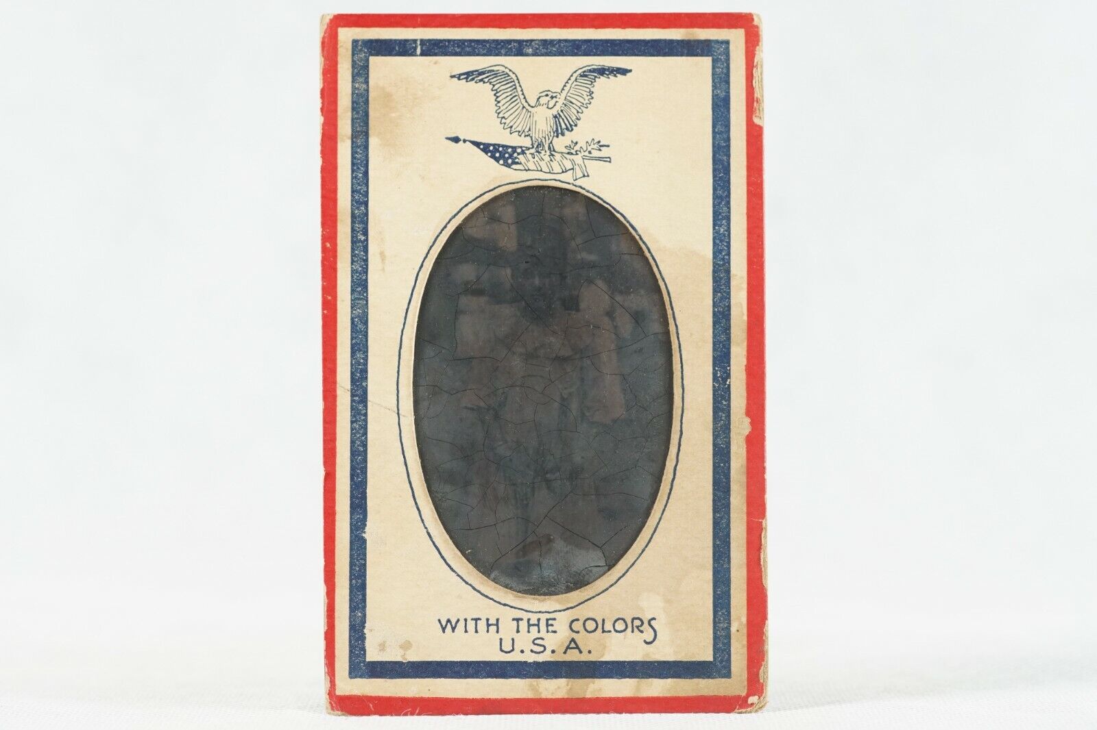 WWI Patriotic Tintype Photo, Red White Blue Colors USA Heraldic Eagle Frame