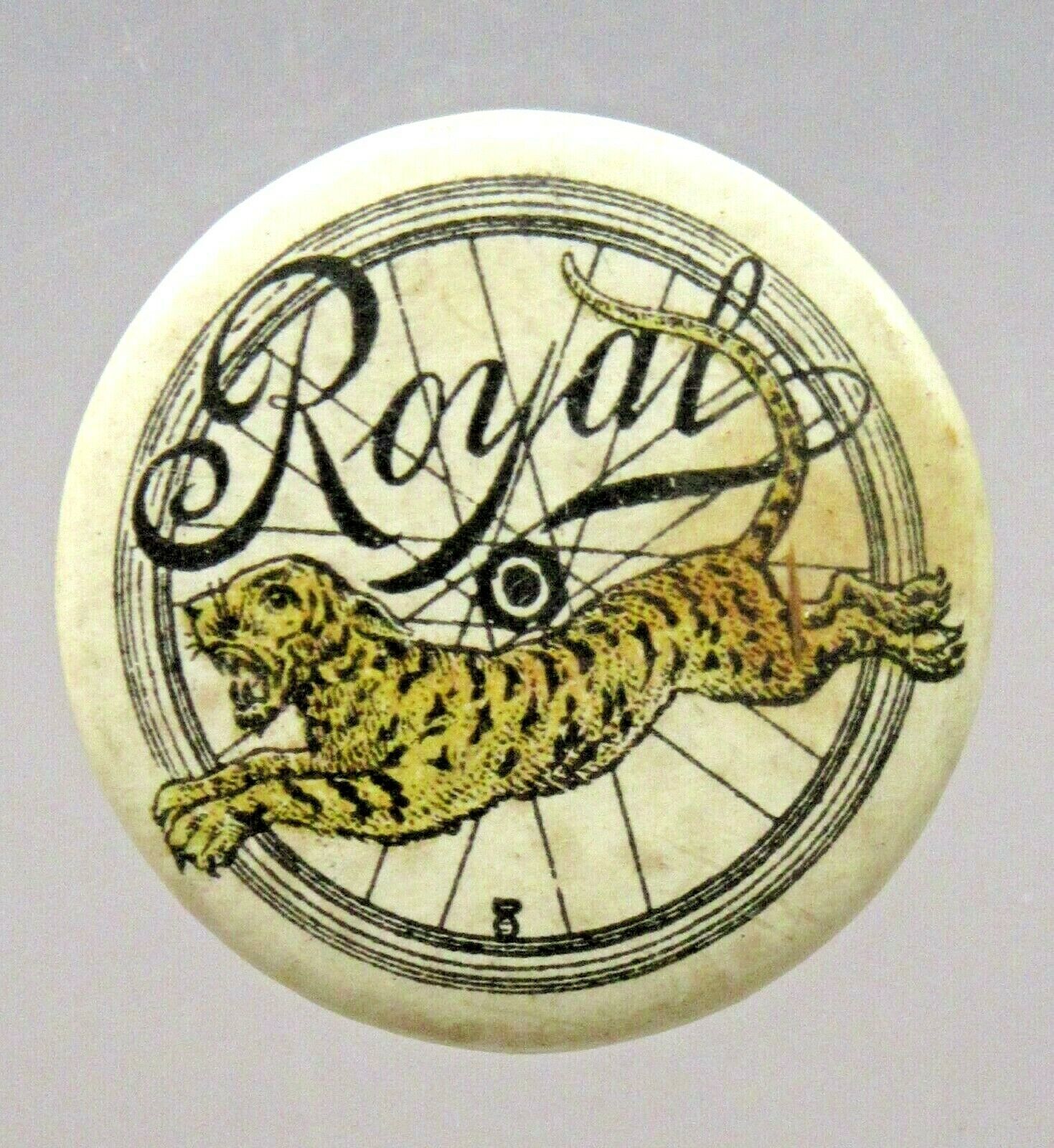 circa 1896 ROYAL Bicycles tiger advertising celluloid lapel stud cycling tz