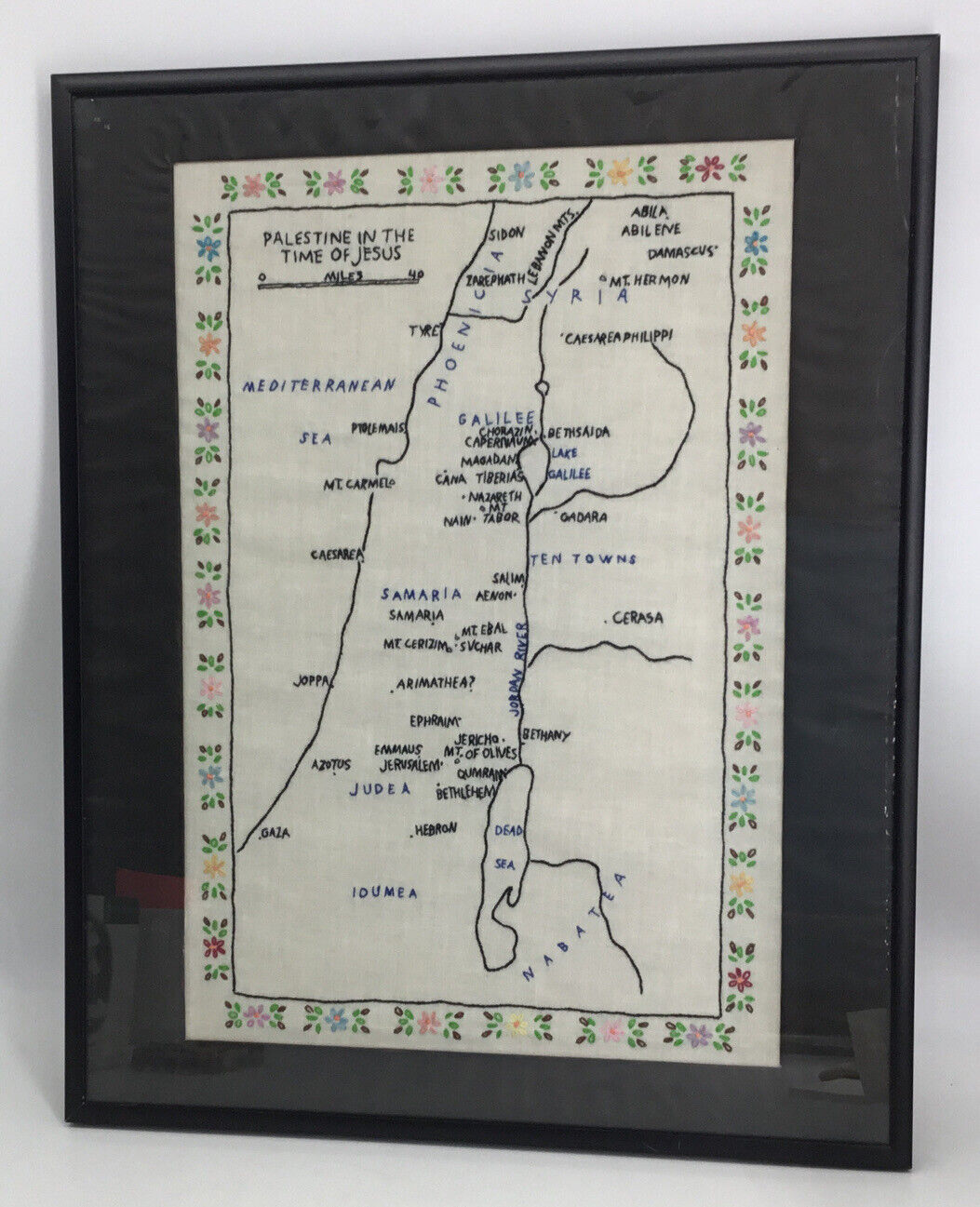 MAP OF PALESTINE IN THE TIME OF JESUS EMBROIDERED ON COTTON UNIQUE CHRISTIANITY