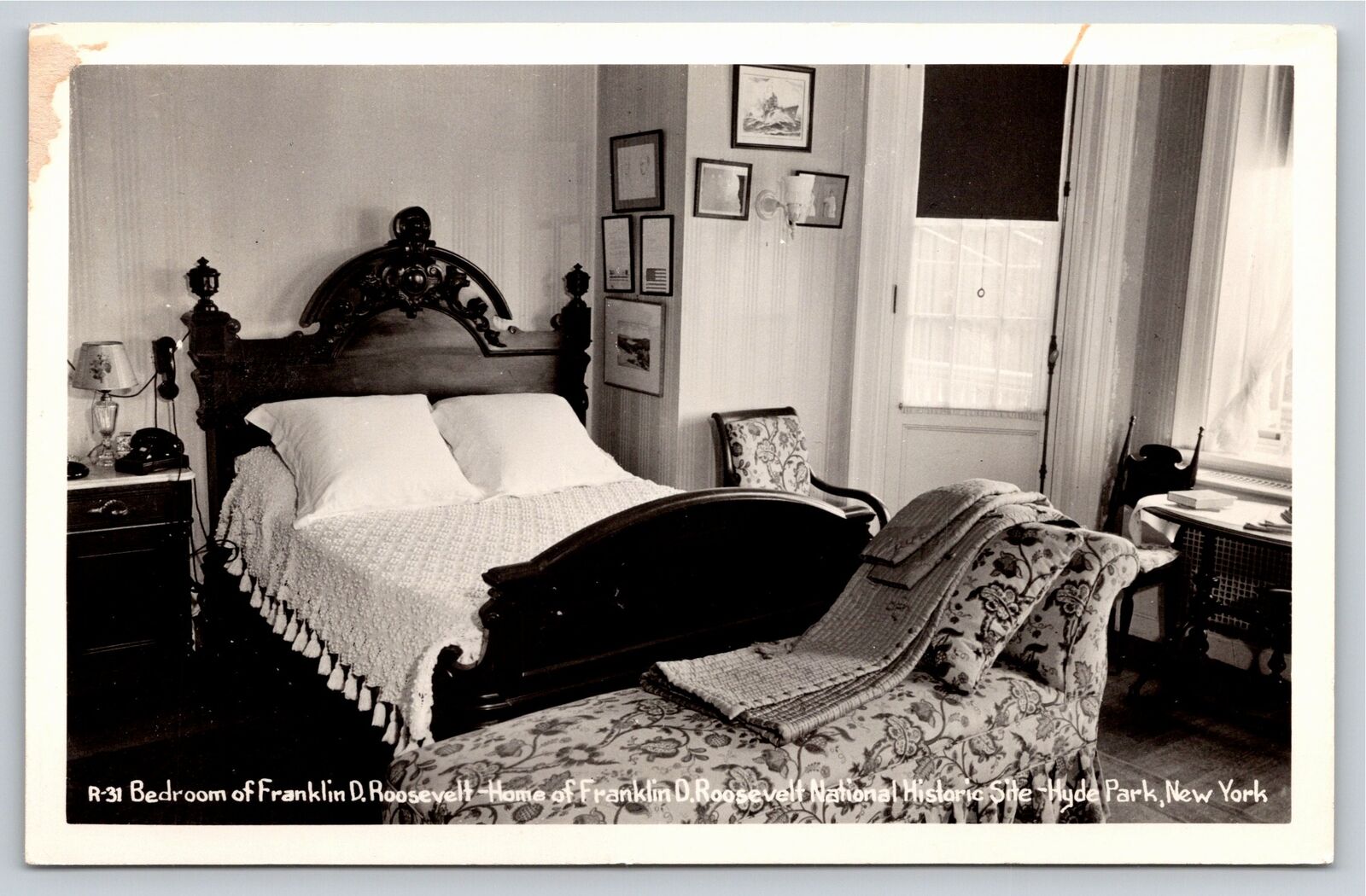 RPPC~Bedroom of FDR In FDR\'s Home Hyde Park New York~Real Photo Postcard