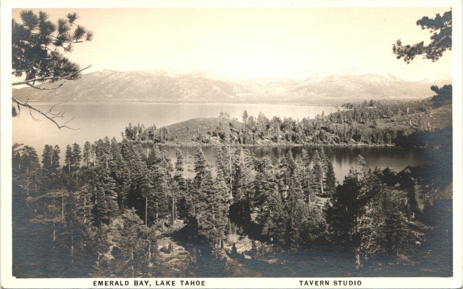 LAKE TAHOE EMERALD BAY real photo postcard CALIFORNIA CA 1940s RPPC tavern stud.