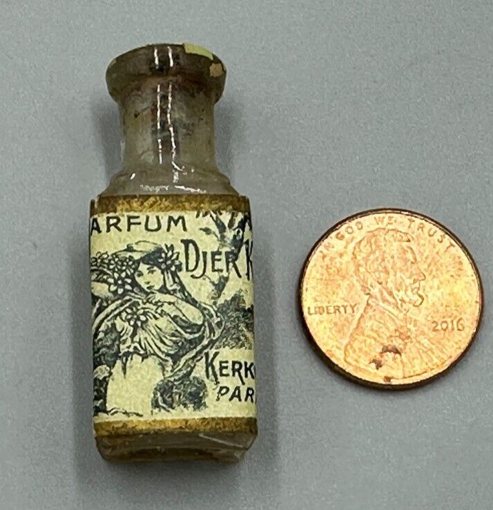 Antique Miniature PARFUM DJER KISS Glass Perfume Bottle Kerkoff PARIS