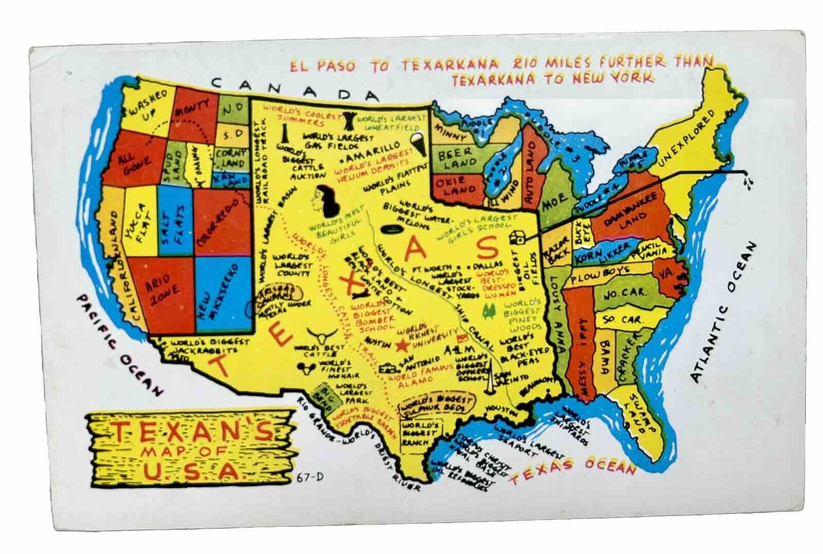 Texan\'s Map of The USA - Postcard