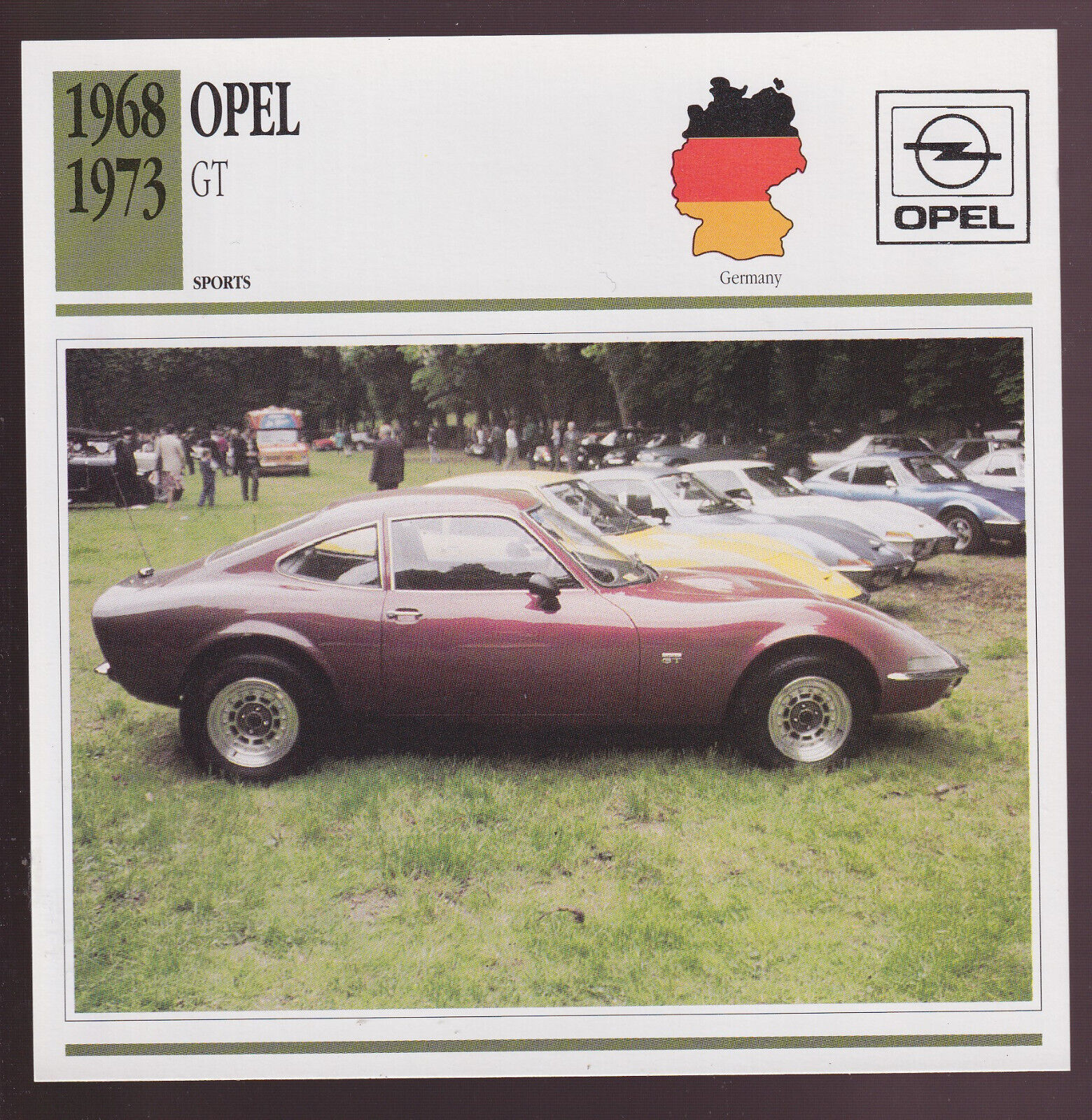 1968-1973 Opel GT German Car Photo Spec Sheet Info Stat Card 1969 1970 1971 1972