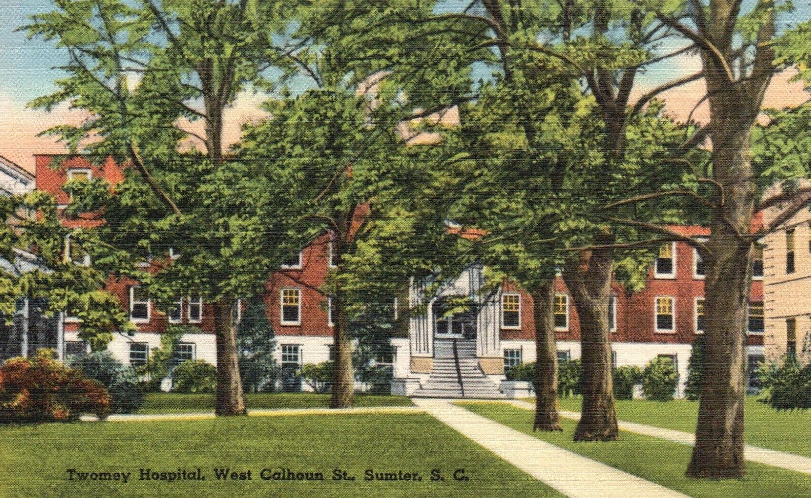 Postcard SC Sumter Twomey Hospital West Calhoun Street Linen Vintage PC H9946