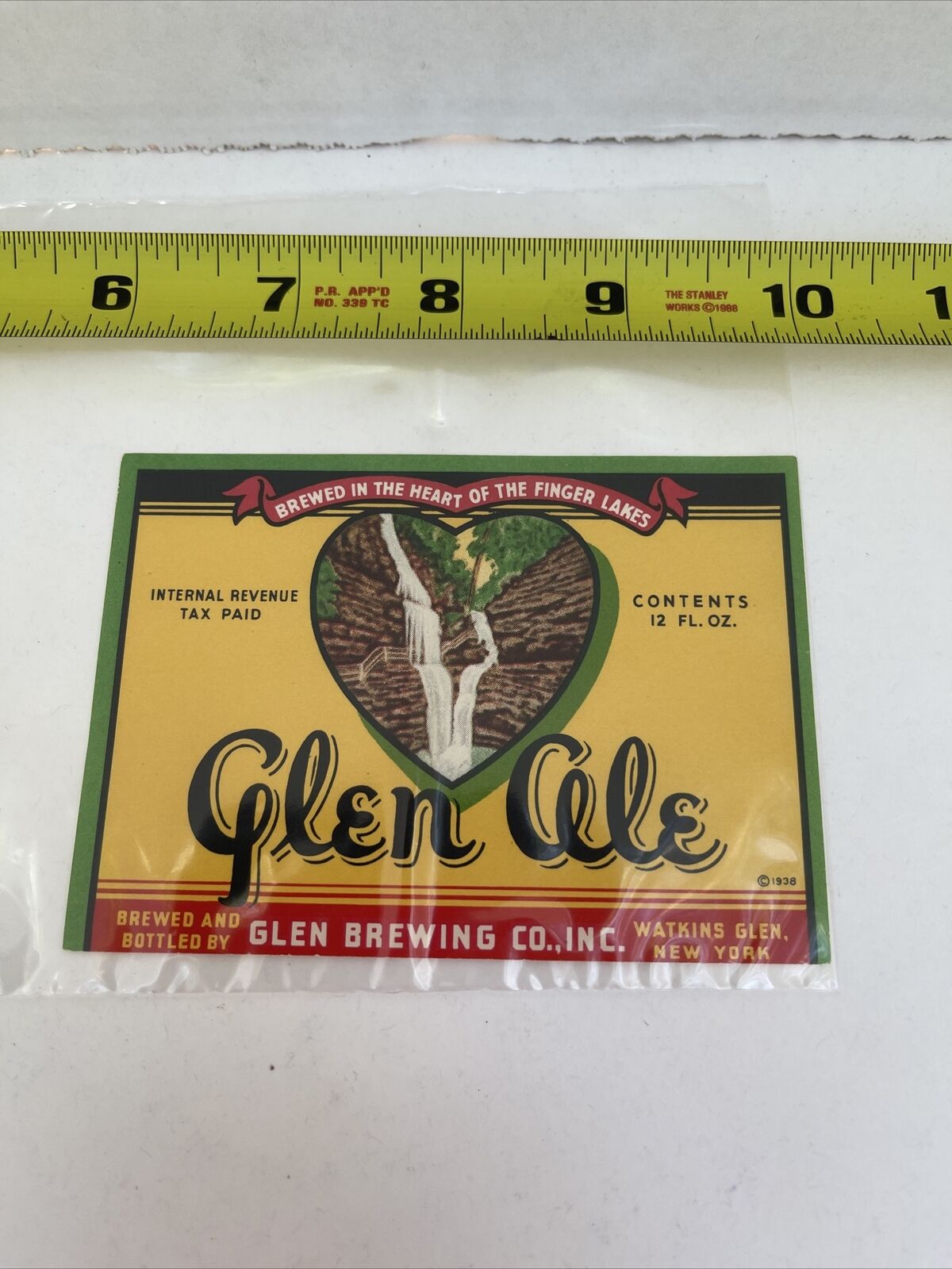 Glen Brewing GLEN ALE beer label NY 12oz
