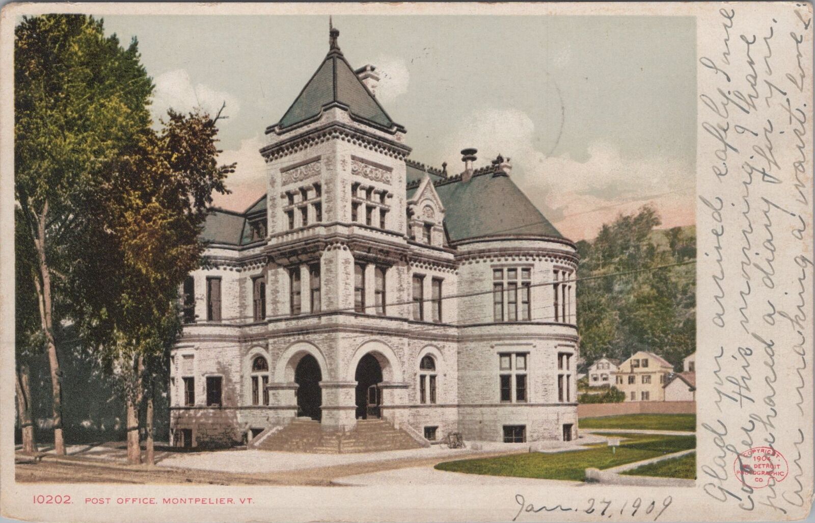 Post Office Montpelier Vermont Brattleboro 1909 Postcard
