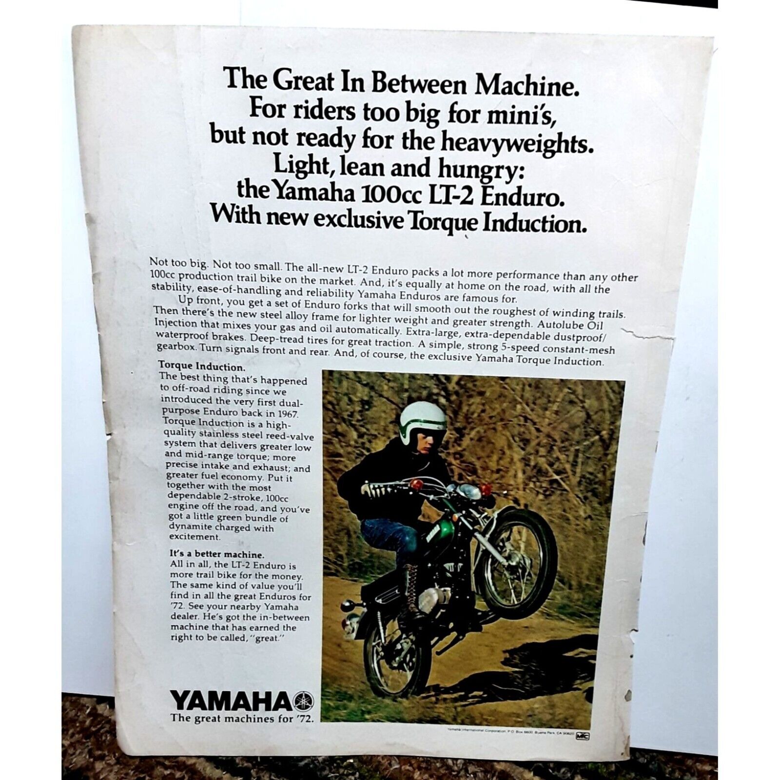 Vintage 1972 Yamaha Motorcycle Enduro Ad Original