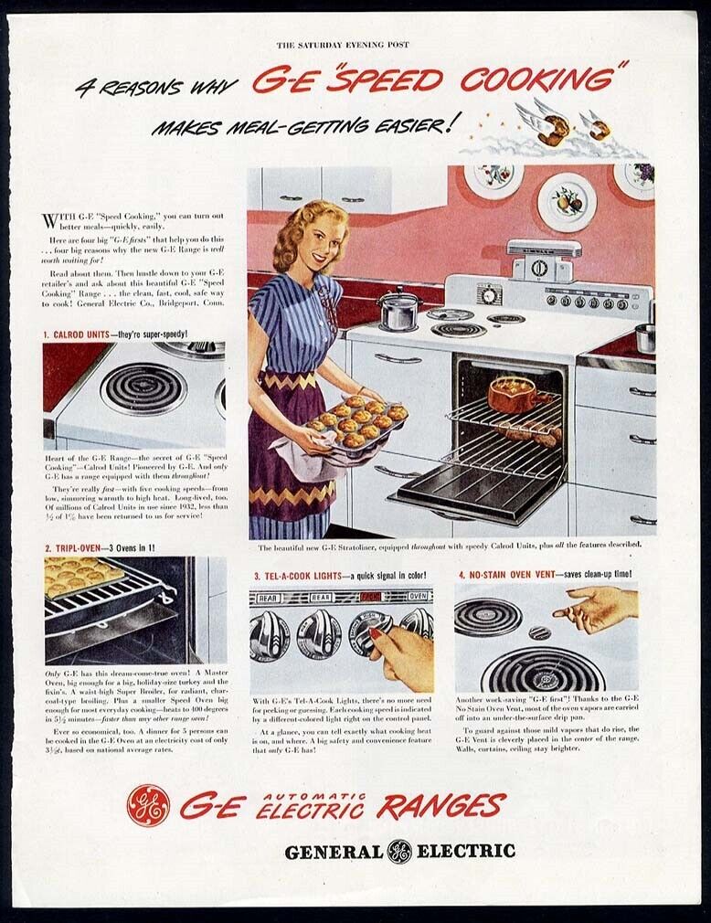 GENERAL ELECTRIC Ranges Stoves Ad 1946 Automatic Speed Cooking