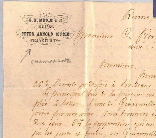 FRANCE *Mumm Champagne* Letter 1867 Reims Cachet Cover 80c Napoleon Loire MS2427