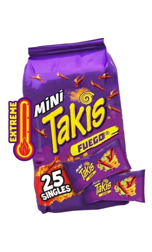 Takis Fuego Mini 25 pc / 1.23 oz Bite Size Multipack, Hot Chili Pepper & Lime 👍