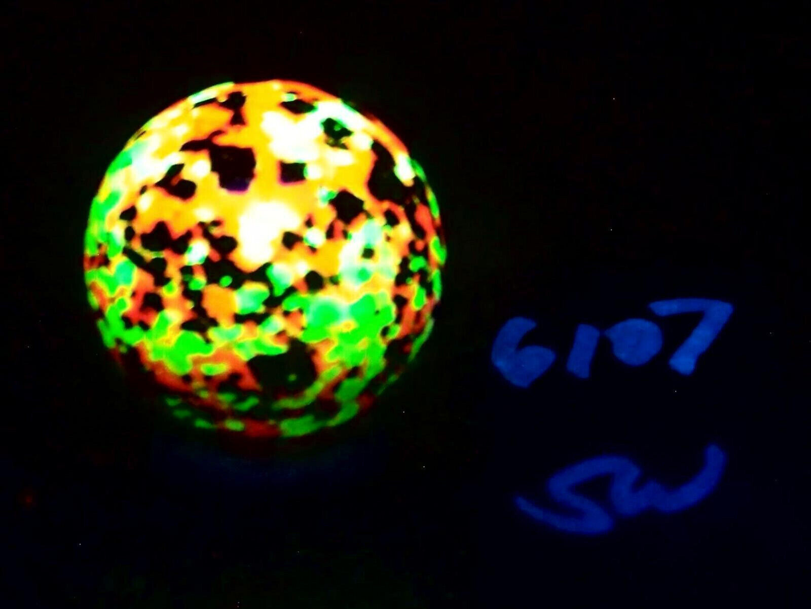 Fluorescent Calcite and Willemite Sterling Hill NJ 38mm UV SW Sphere 6107