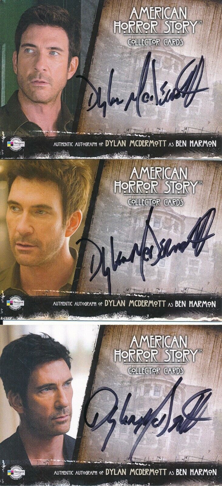 AMERICAN HORROR STORY COLLECTOR CARDS (NO NUMBER) AUTOGRAPH LOT MCDERMOTT RARE