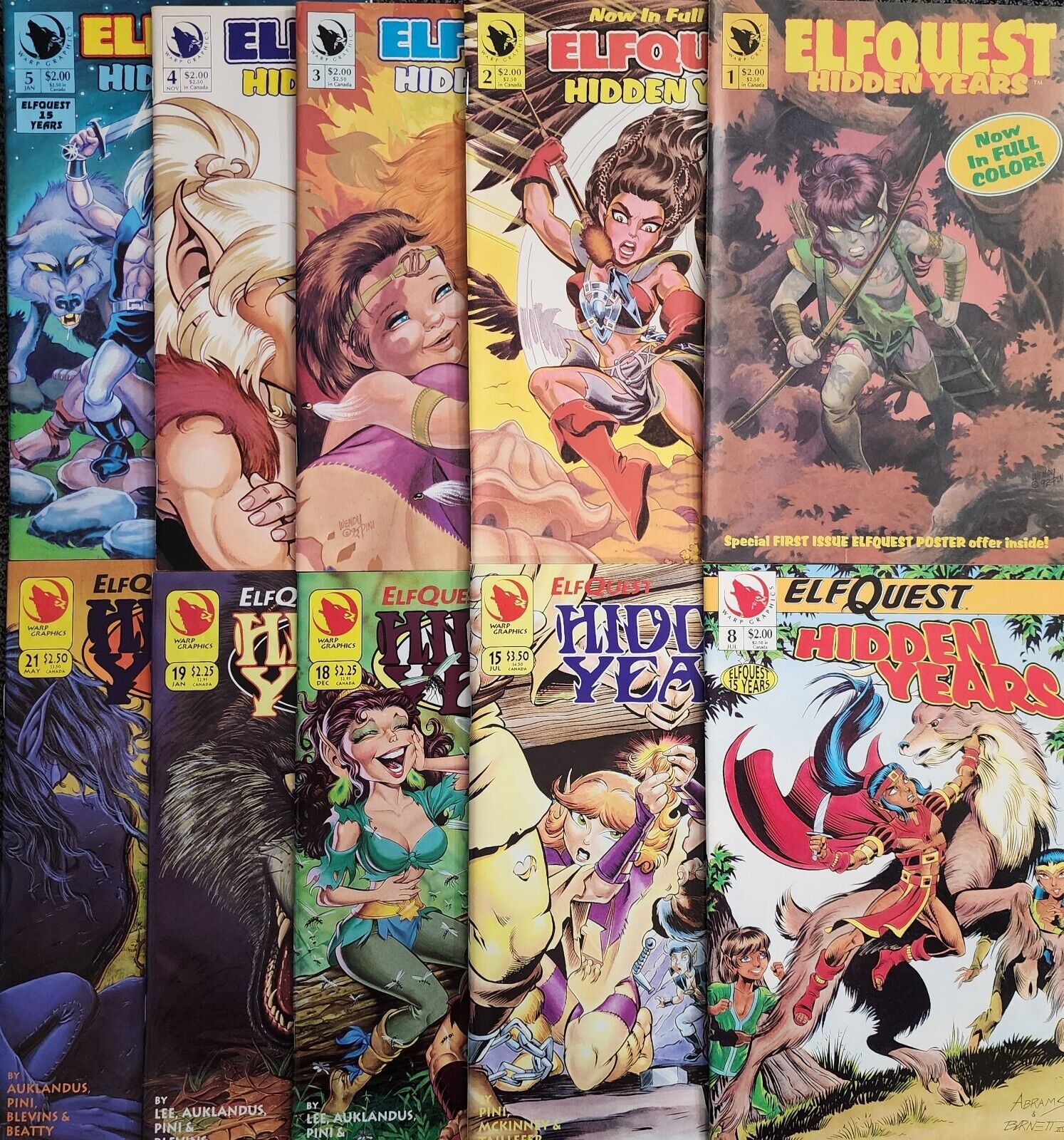 Elfquest Hidden Years Comic Book Lot #1-5 + Warp Graphics Key 1992 Wendy Pini 