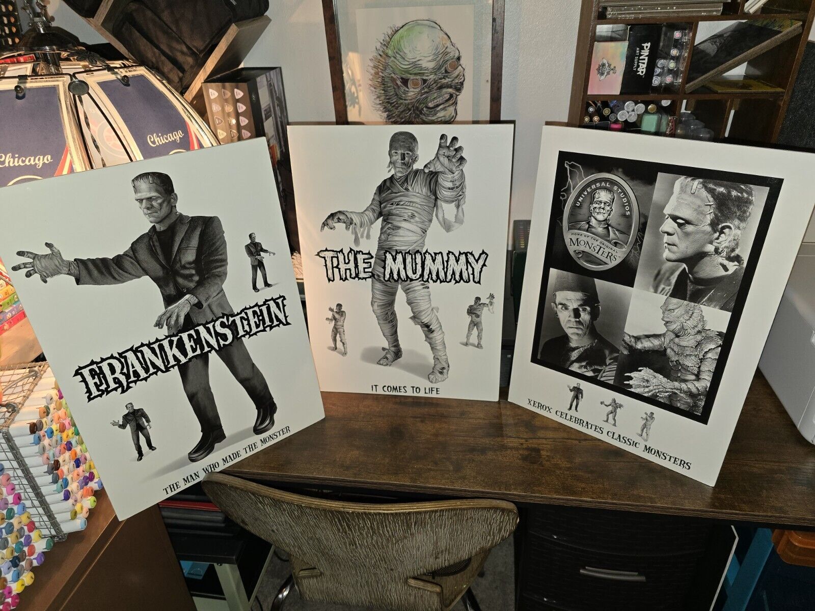 Universal monsters Xerox Sign Display 3 Pieces Frankenstein Mummy Black Lagoon