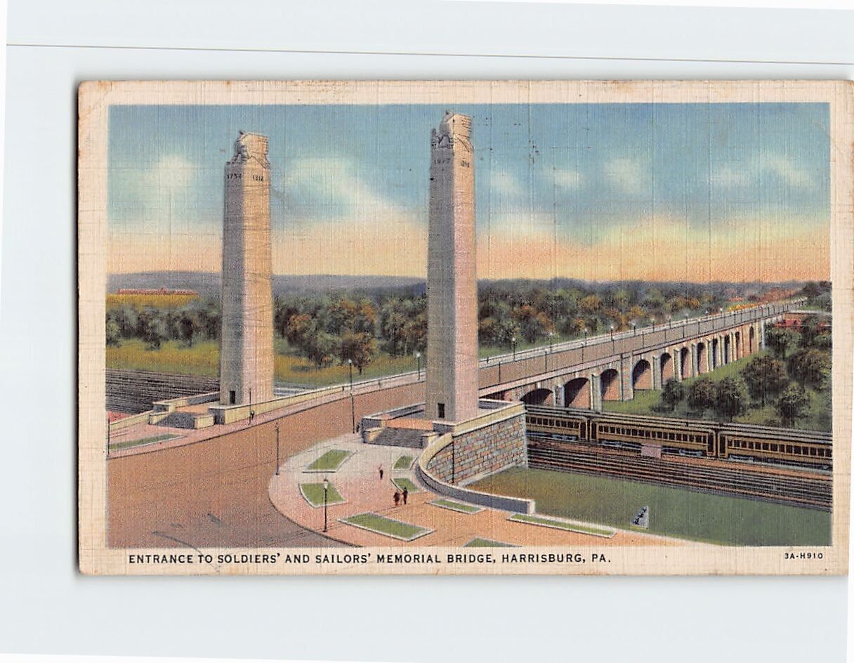 Postcard Entrance to Soldiers & Sailors Memorial Bridge Harrisburg Pennsylvania