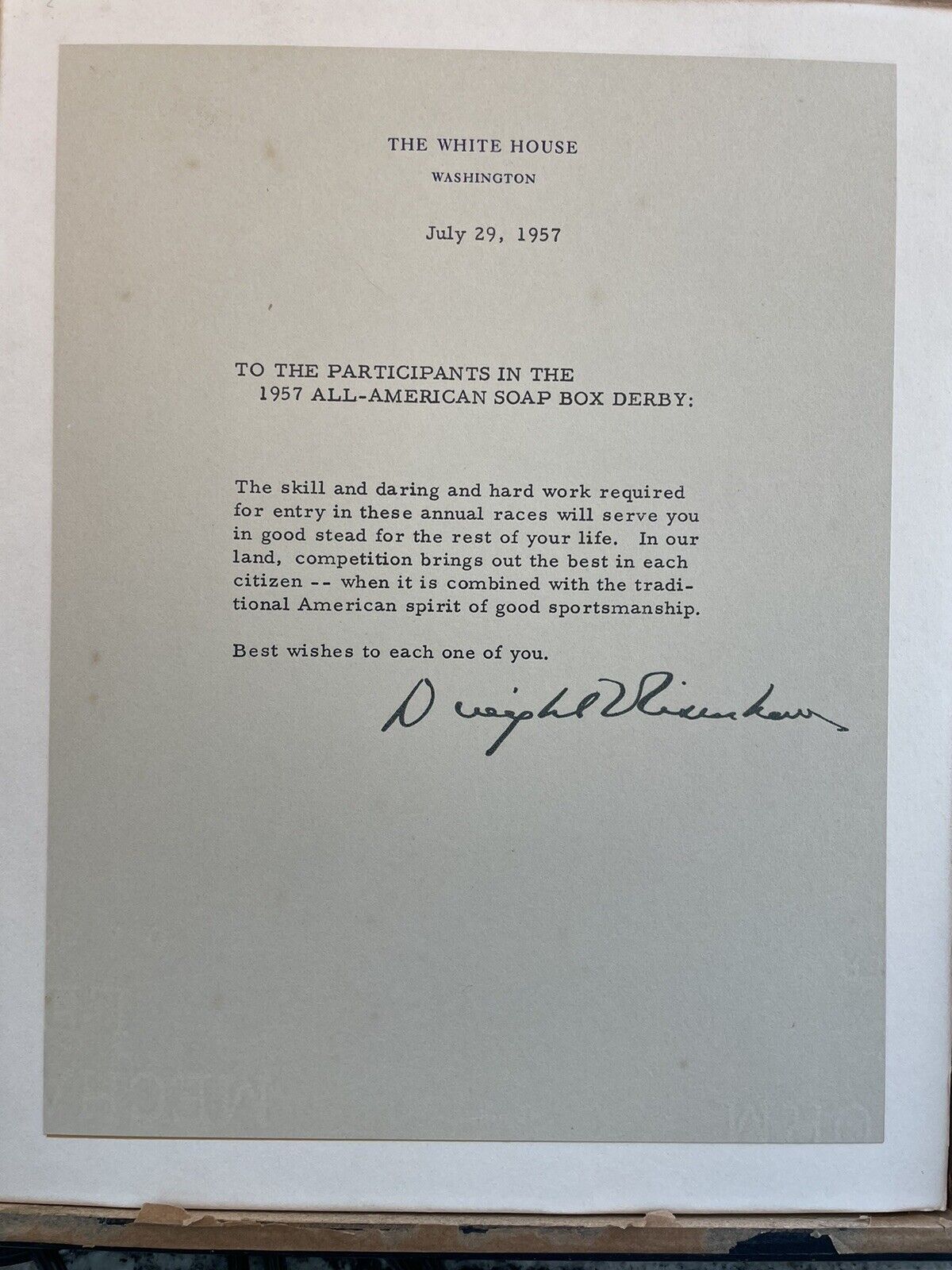 SIGNED President Dwight D. Eisenhower Letter from July, 1957