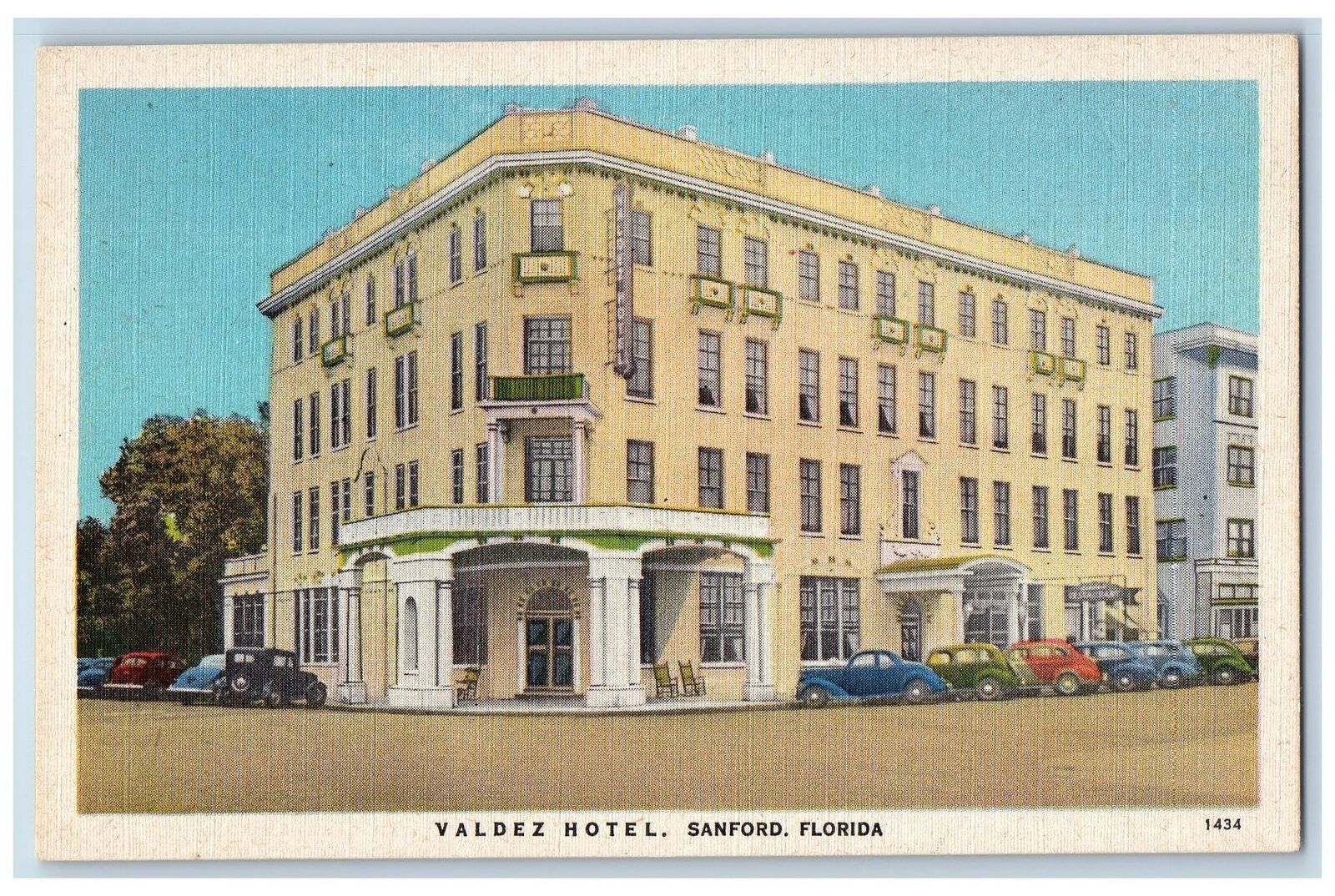 Sanford Florida FL Postcard Valdez Hotel Building Exterior c1940s Vintage Cars
