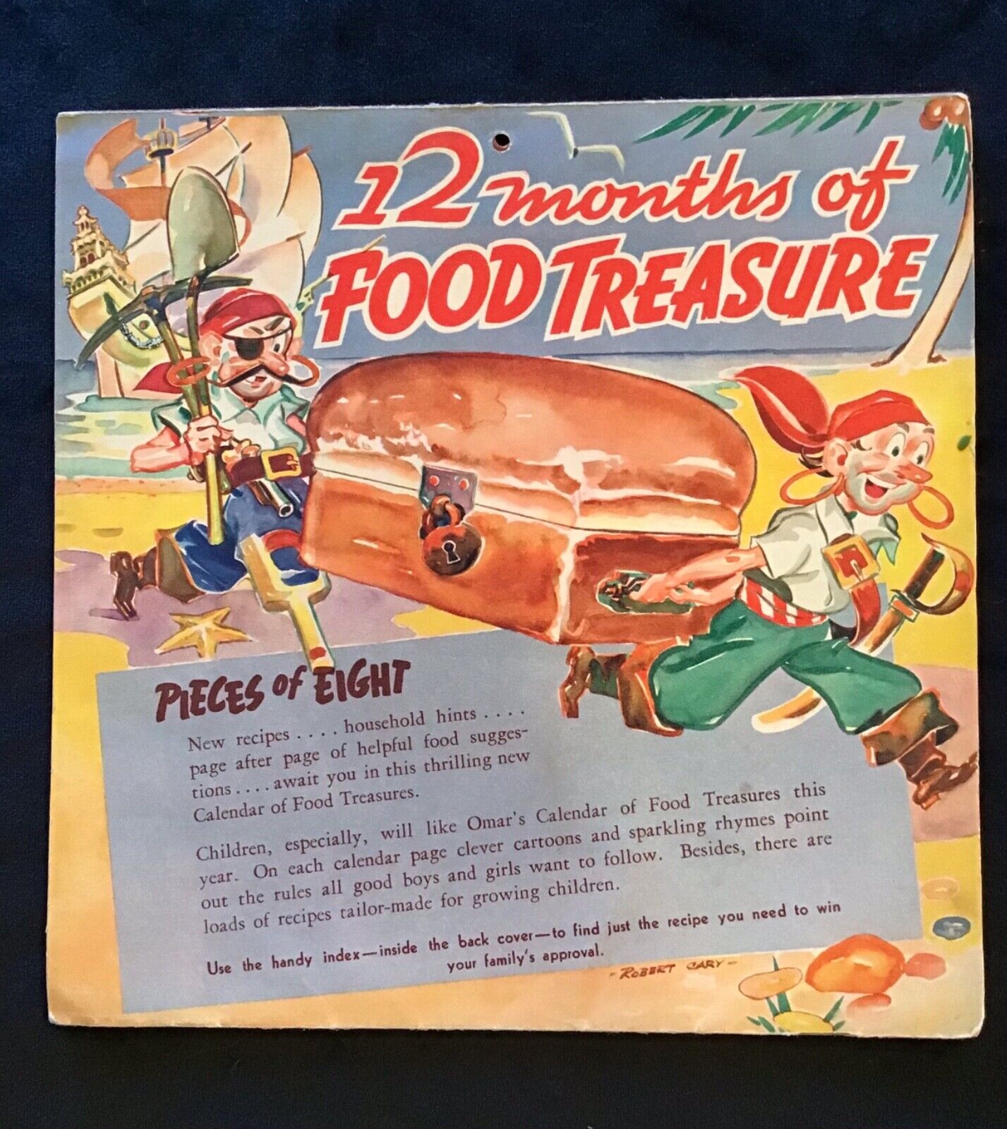 Antique 1939 Food Treasure Recipes Calendar, Complete & Clean, Cookbook