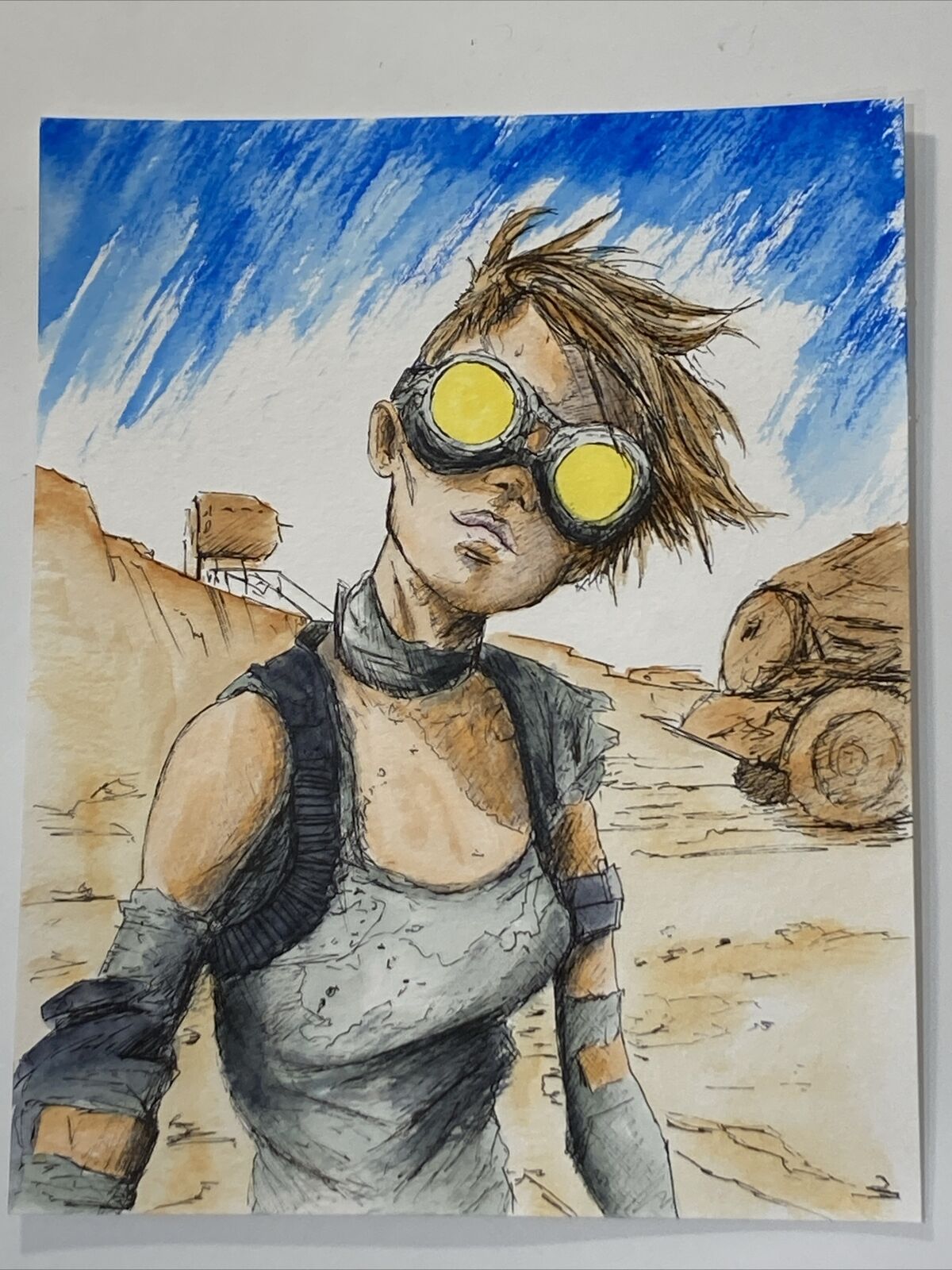 Post Apocalyptic Girl 8x10 Original Watercolor and Ink Painting Comic Book Art