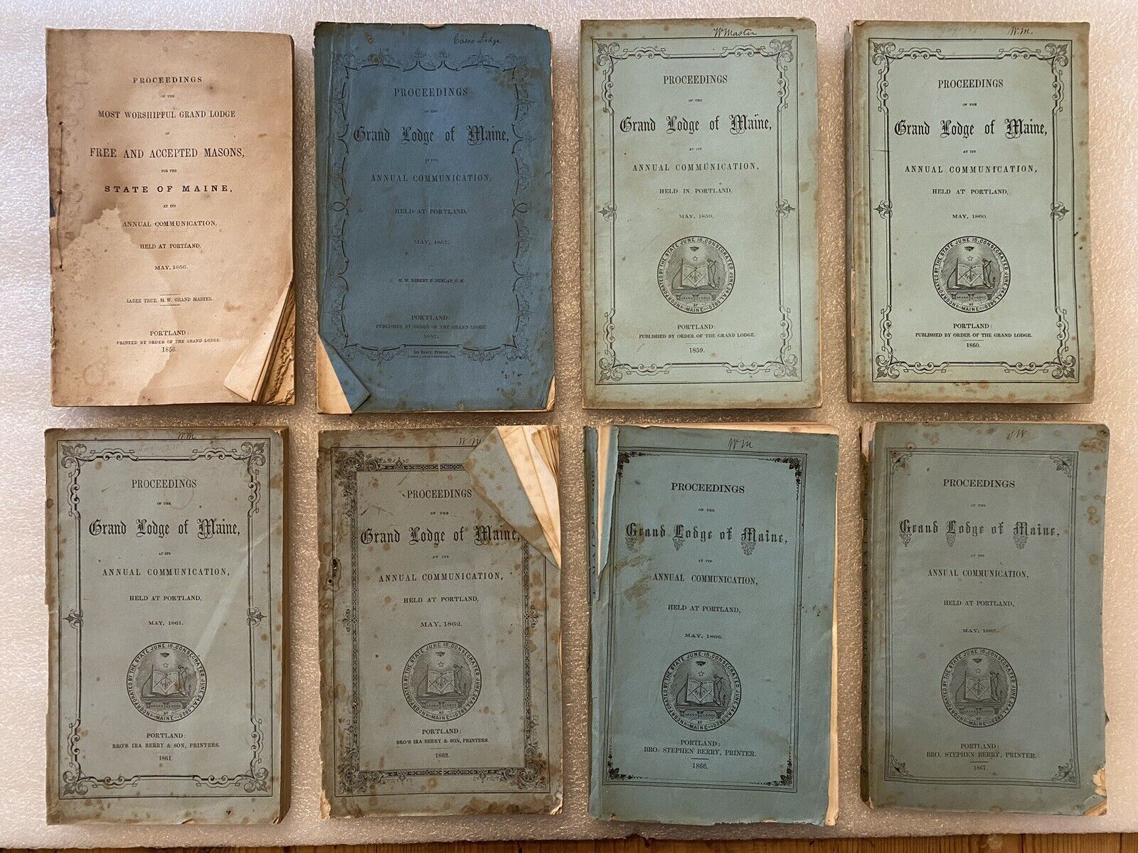 Lot Of 8 Grand Lodge Of Maine Masons Masonic Proceedings 1856 - 1867 Civil War