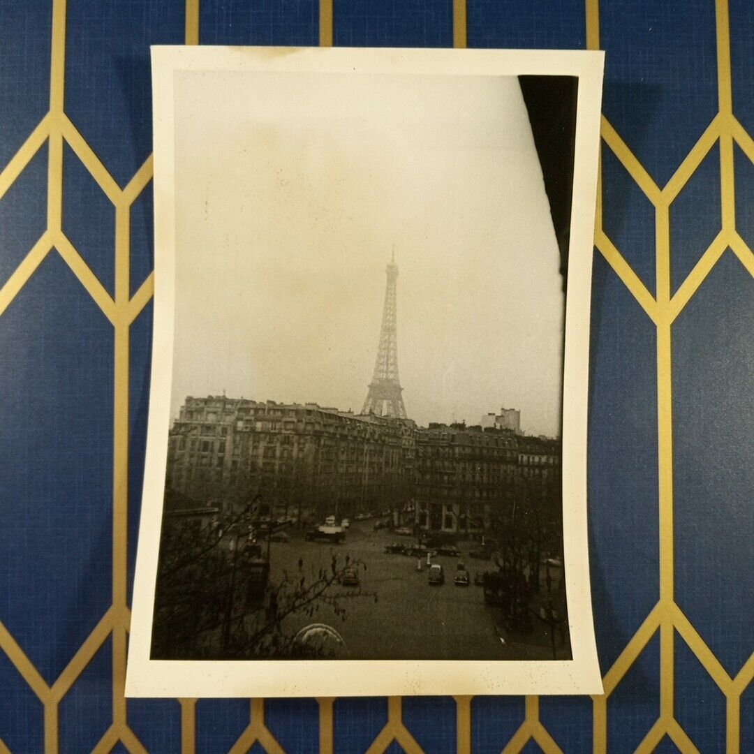 Vintage Photo Eifel Tower Paris France 1960\'s Cars Original One Of A Kind B&W