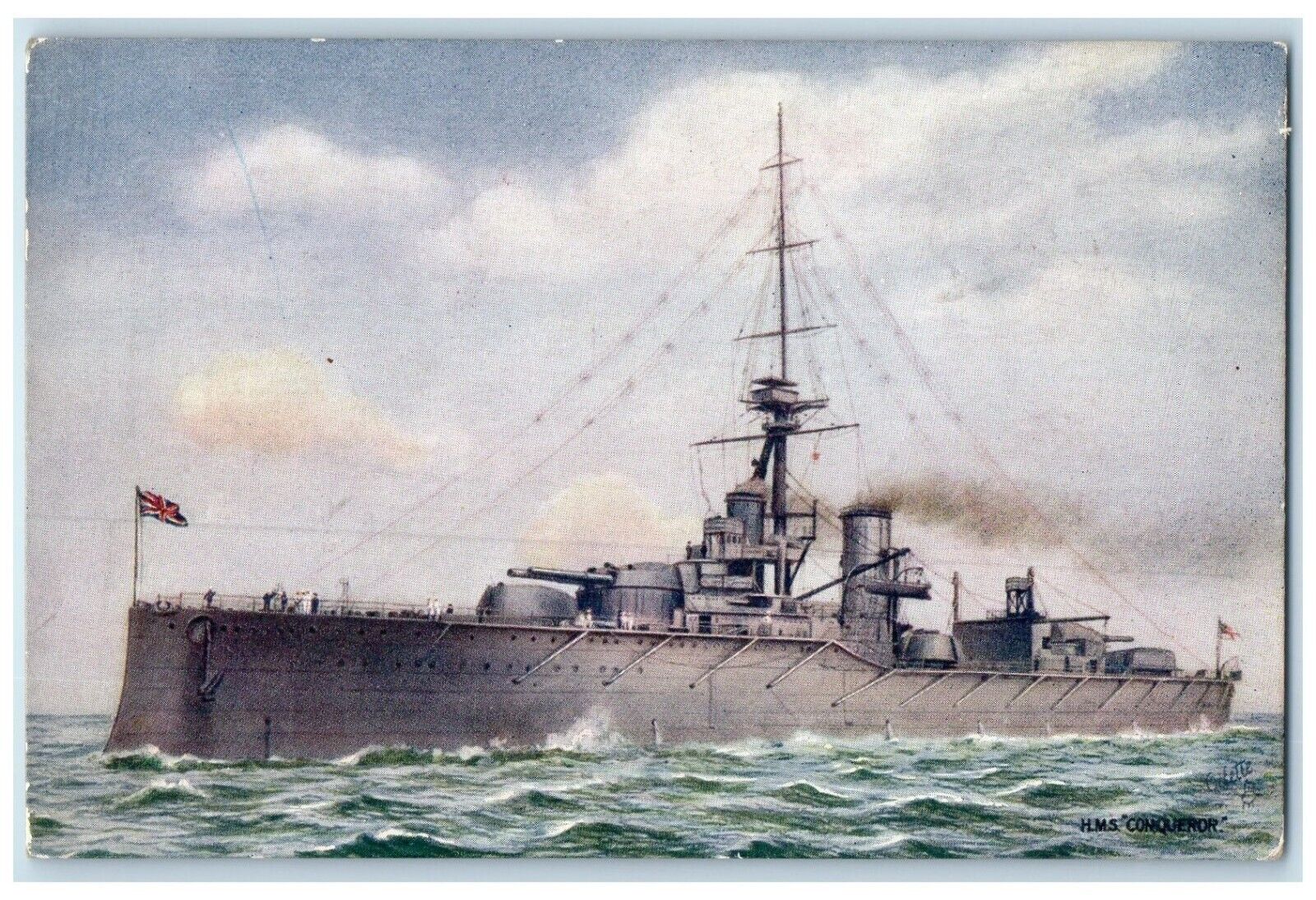 1910 H. M. S. Conqueror Super Dreadnought Battleship Raphael Tuck & Son Postcard