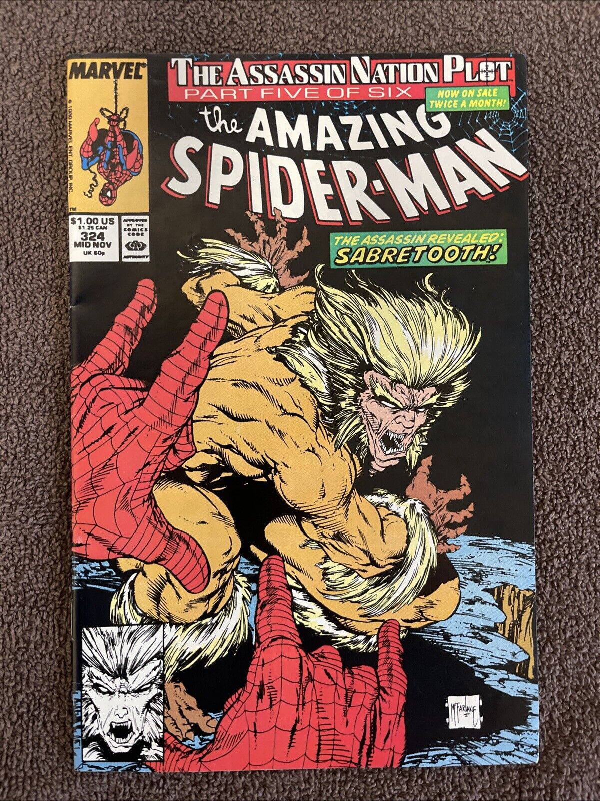 Amazing SPIDER-MAN #324 (Marvel, 1989) Sabretooth Cover by Todd McFarlane