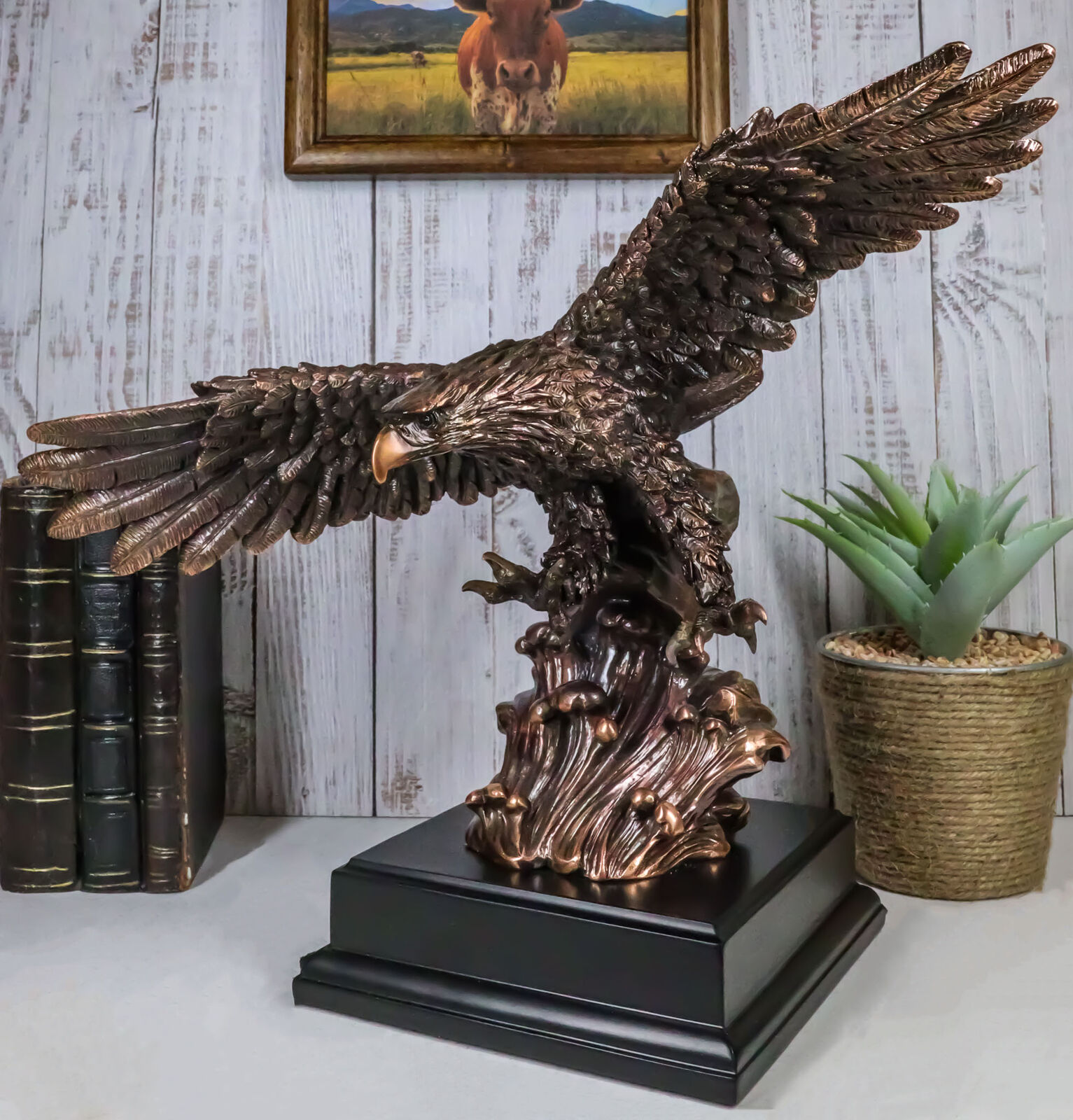 American Bald Eagle Swooping Towards Water Bronze Electroplated Resin Figurine