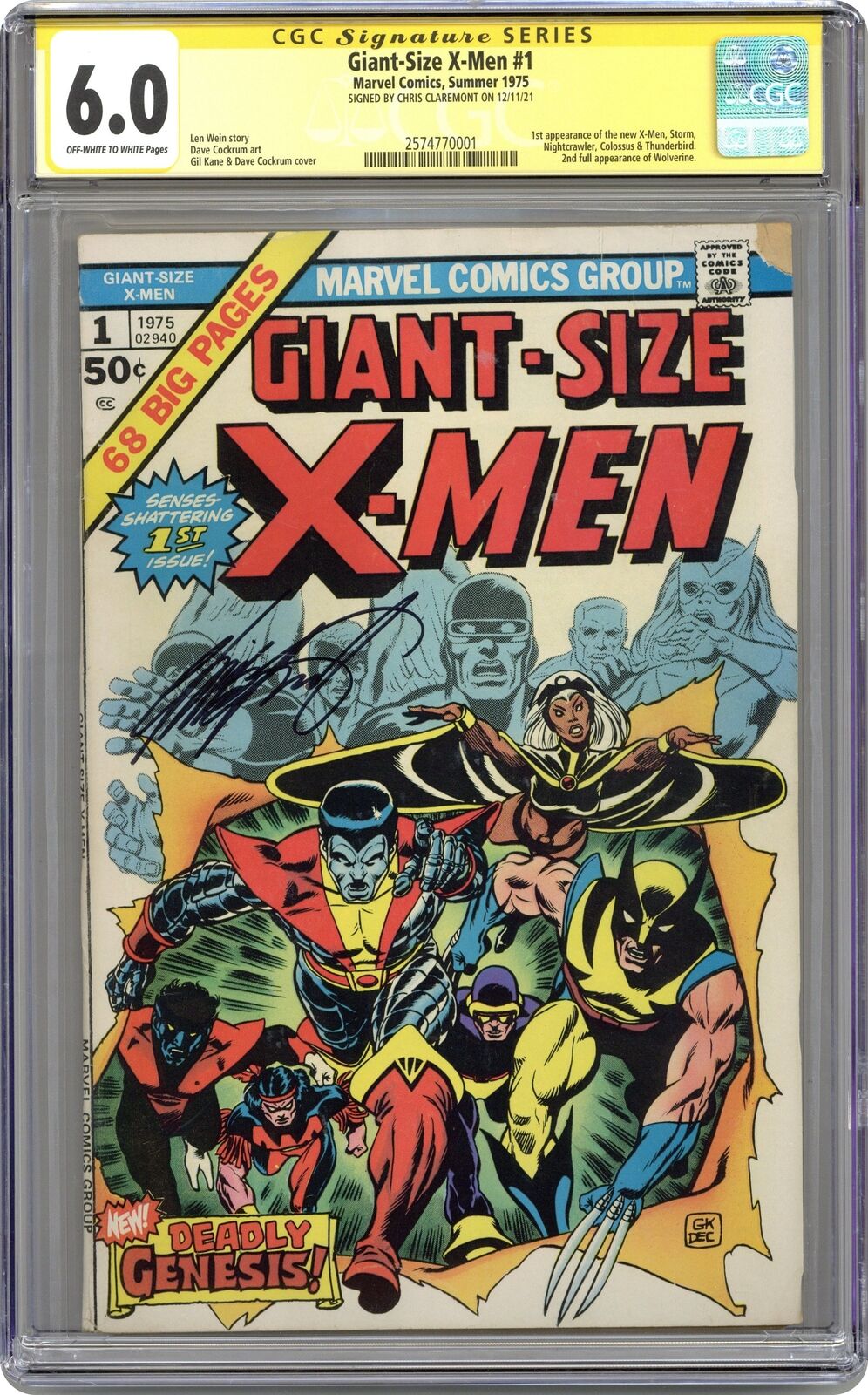 Giant Size X-Men #1 CGC 6.0 SS Claremont 1975 2574770001 1st app. Nightcrawler