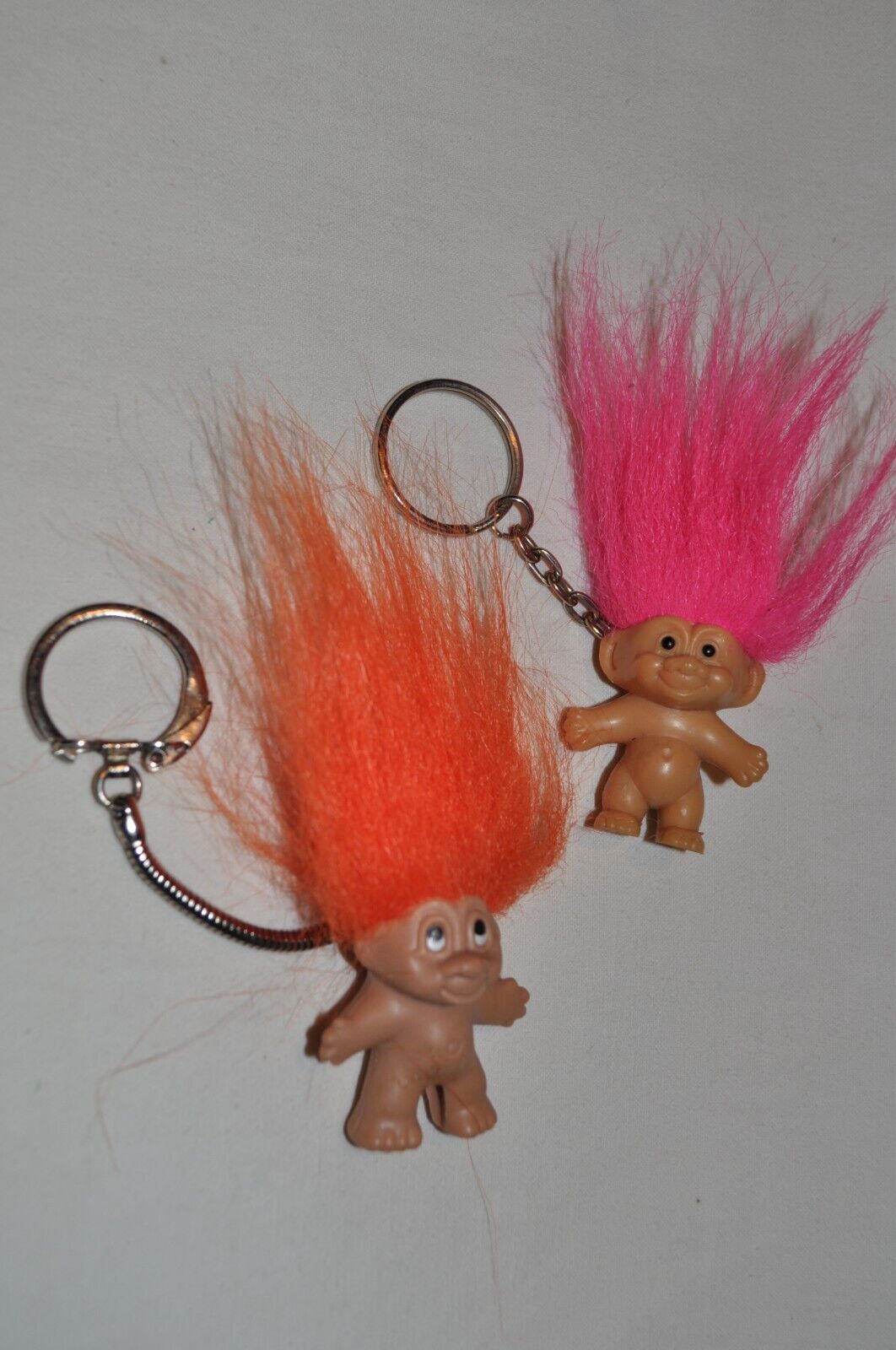 1989 DAM TROLL DOLL Orange Hair & RUSS TROLL DOLL KEYCHAINS Pink Hair Key Rings