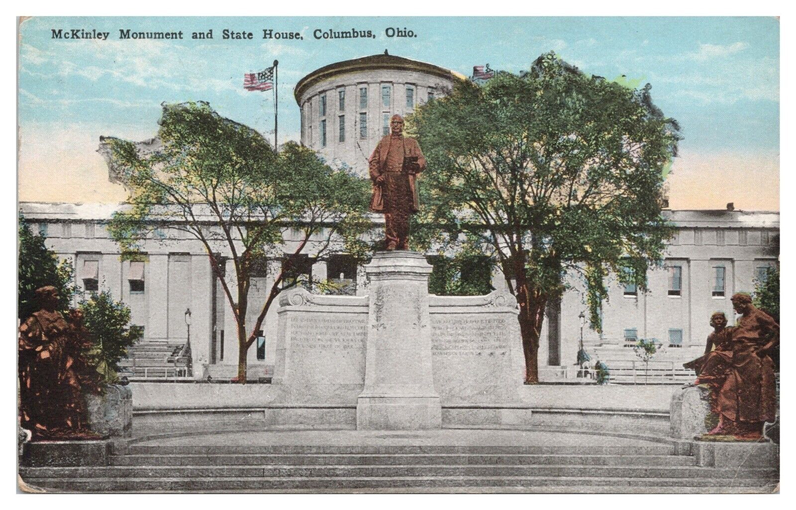 Columbus Ohio Vintage Postcard c1926 McKinley Monument and State House