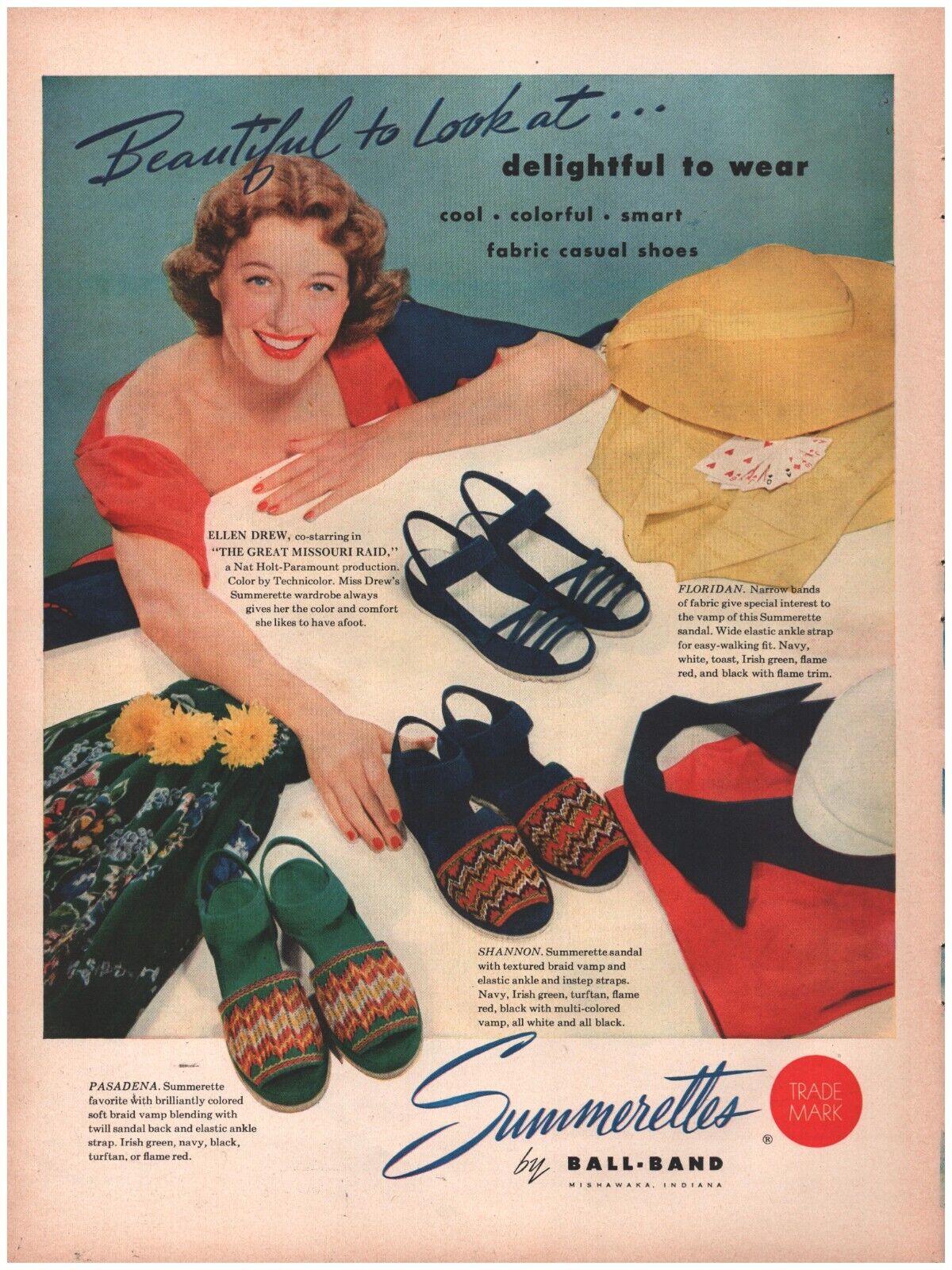 1951 Summerettes Shoes Vintage Original Magazine Print Ad