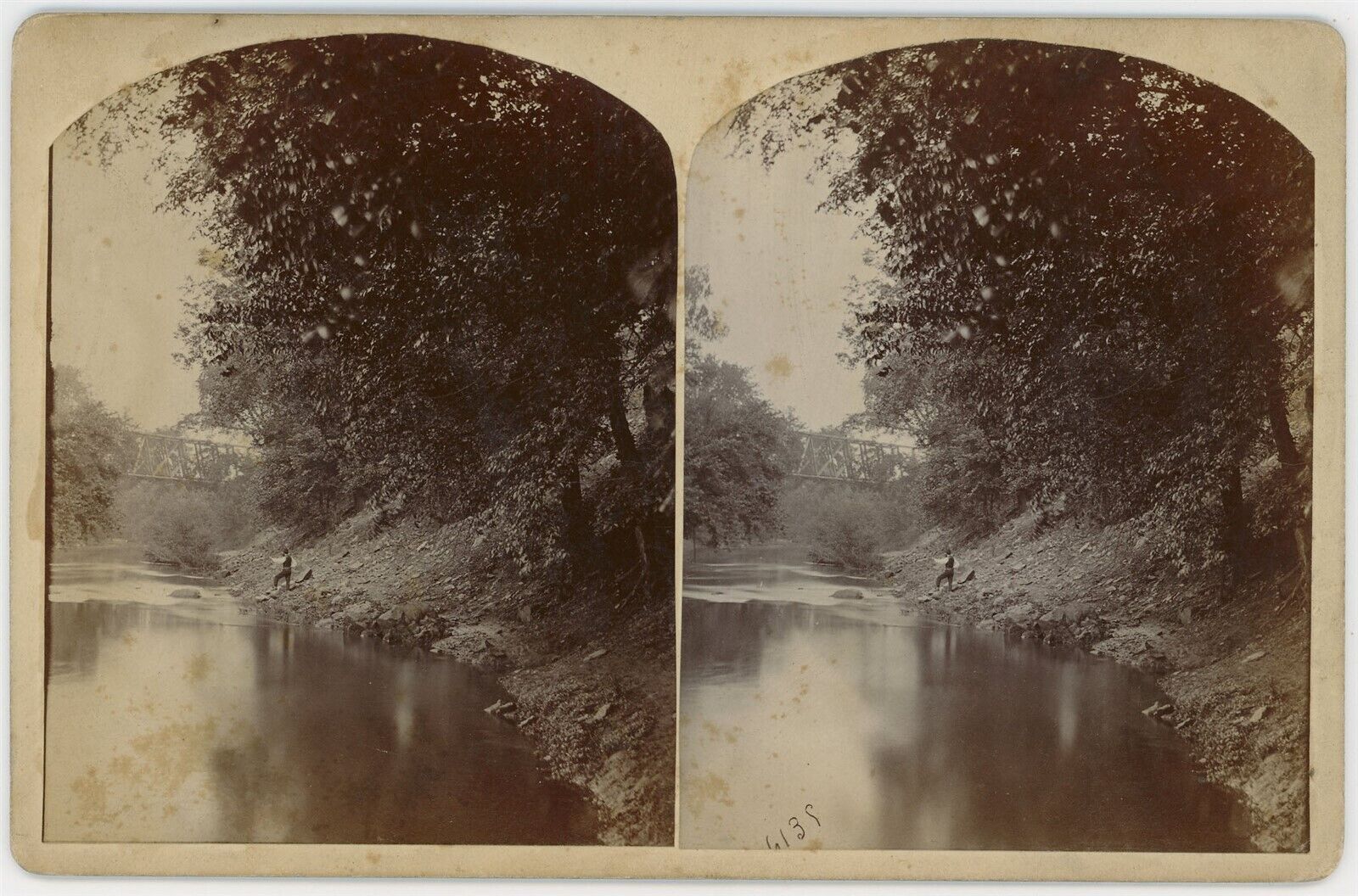 KANSAS SV - Marmaton River Scenery & Bridge - Tresslar Brothers 1880s
