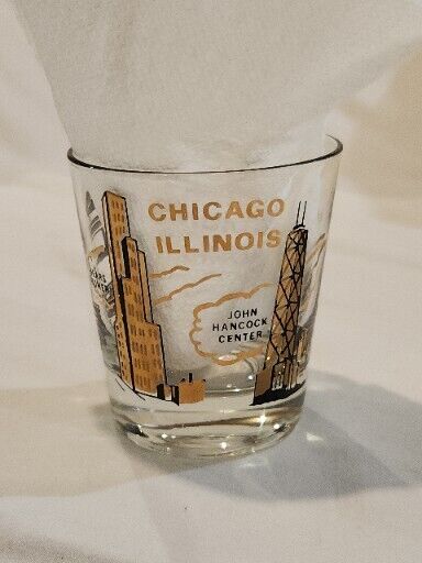 Vintage Chicago Illinois Landmarks Souvenir Lowball Glass