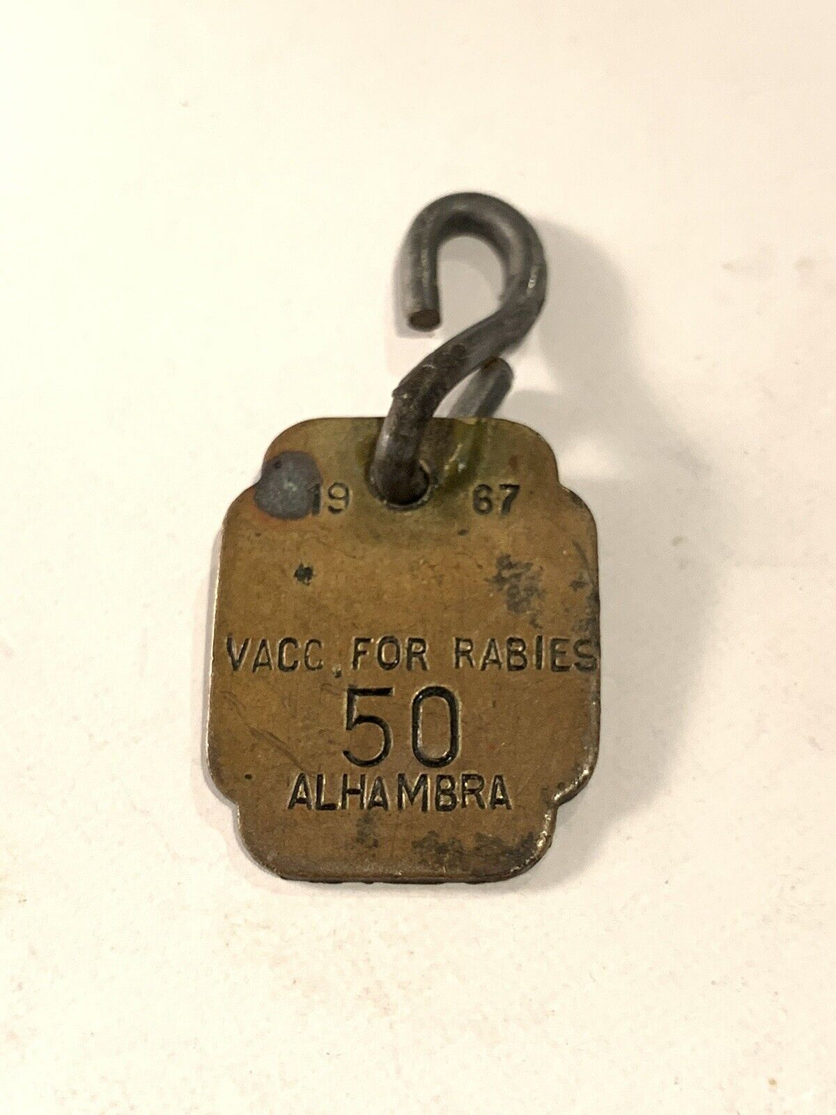 Vintage 1960s 1967 Alhambra Rabies Vaccinated Dog Tag Tarnished