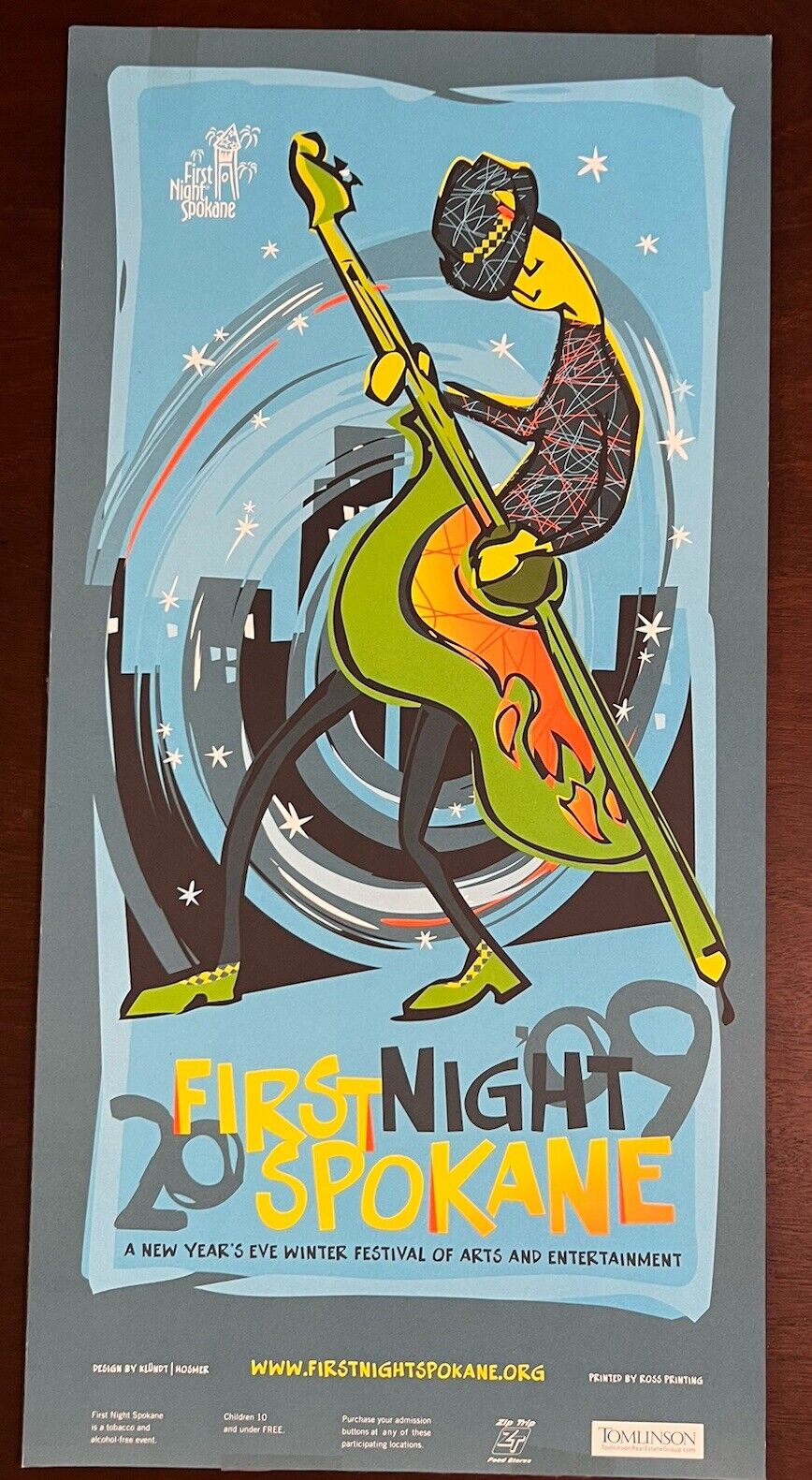 Rare Spokane New Years Eve First Night 2009 Poster 25x 12.5 Klündt Hosmer