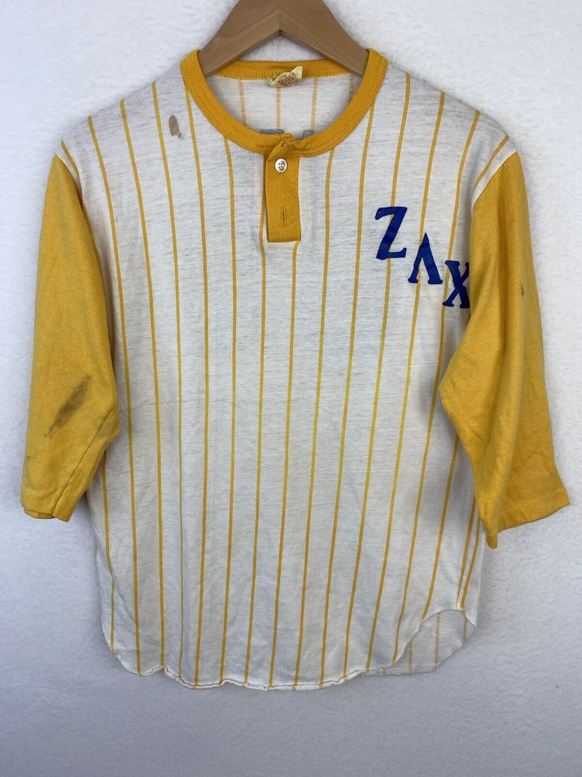 Vtg 70s 80s Sorority Fraternity Paramount Yellow Pin Stripe Softball Jersey M