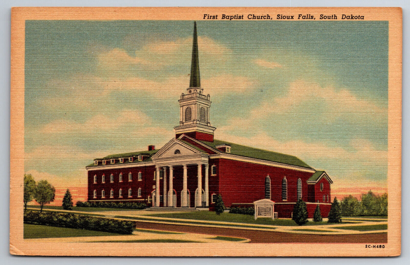 Vintage Postcard SD Sioux Falls First Baptist Church -5788