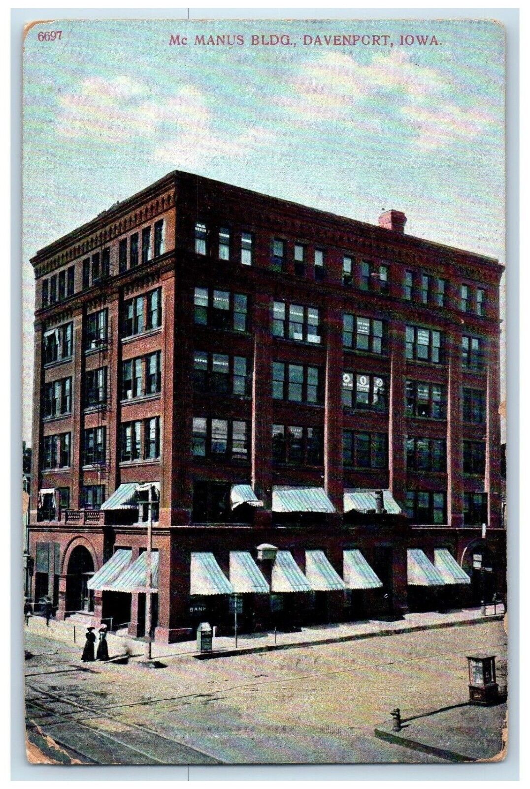 Davenport Iowa Postcard Mc. Manus Building Exterior View Building c1910 Vintage