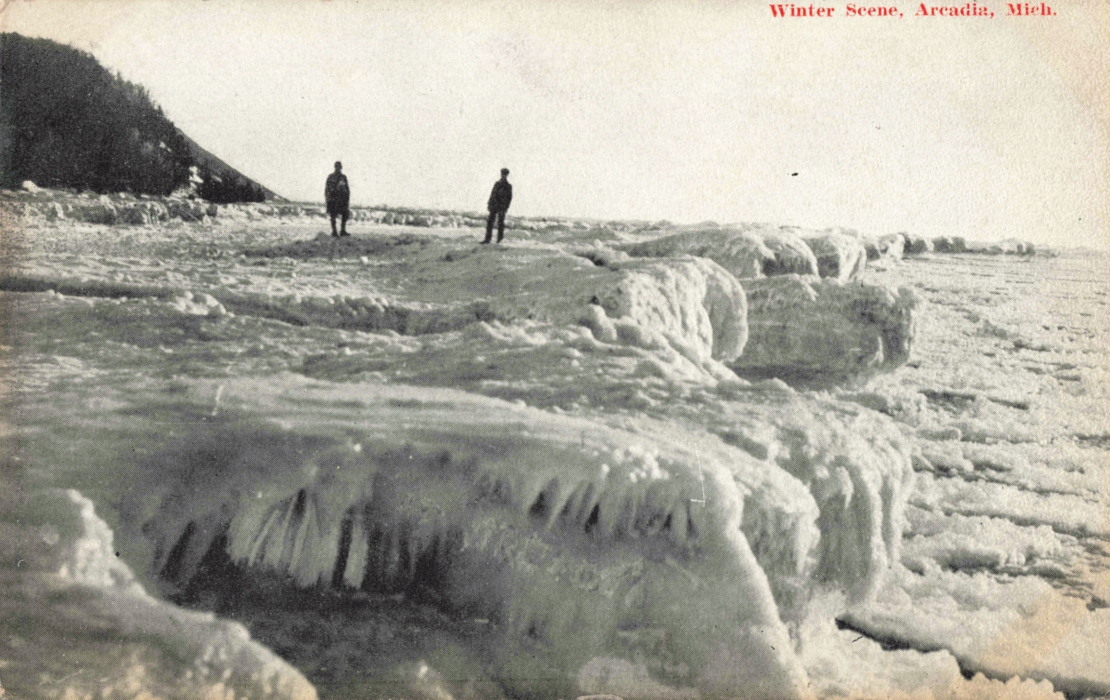 NW Arcadia MI 1907 Winter North Beach Front Lake Michigan Icebergs & ICE CAVES
