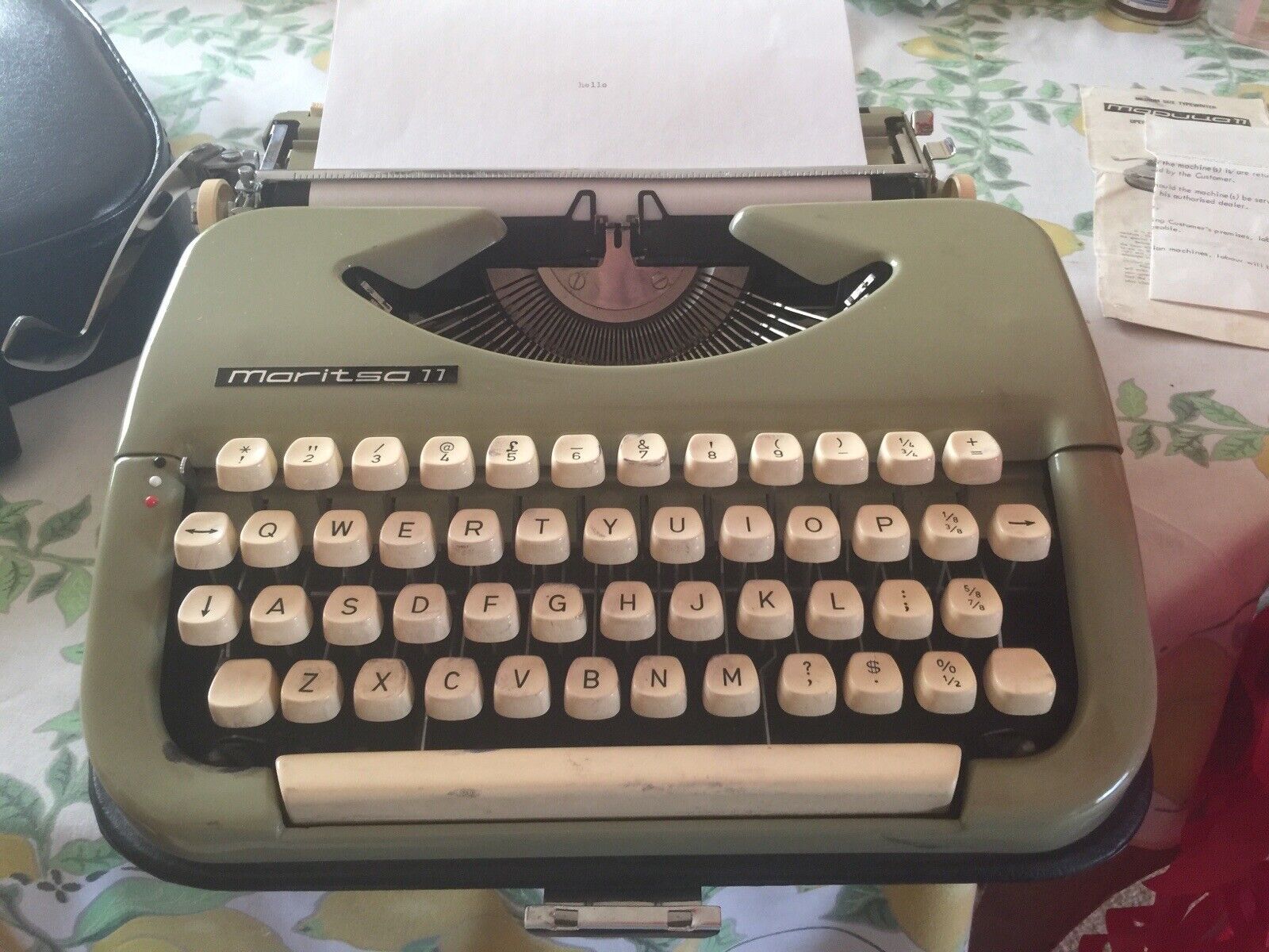 Maritsa 11 Typewriter, (1975) In Carry Case with Original Bill of Sale/Manual.