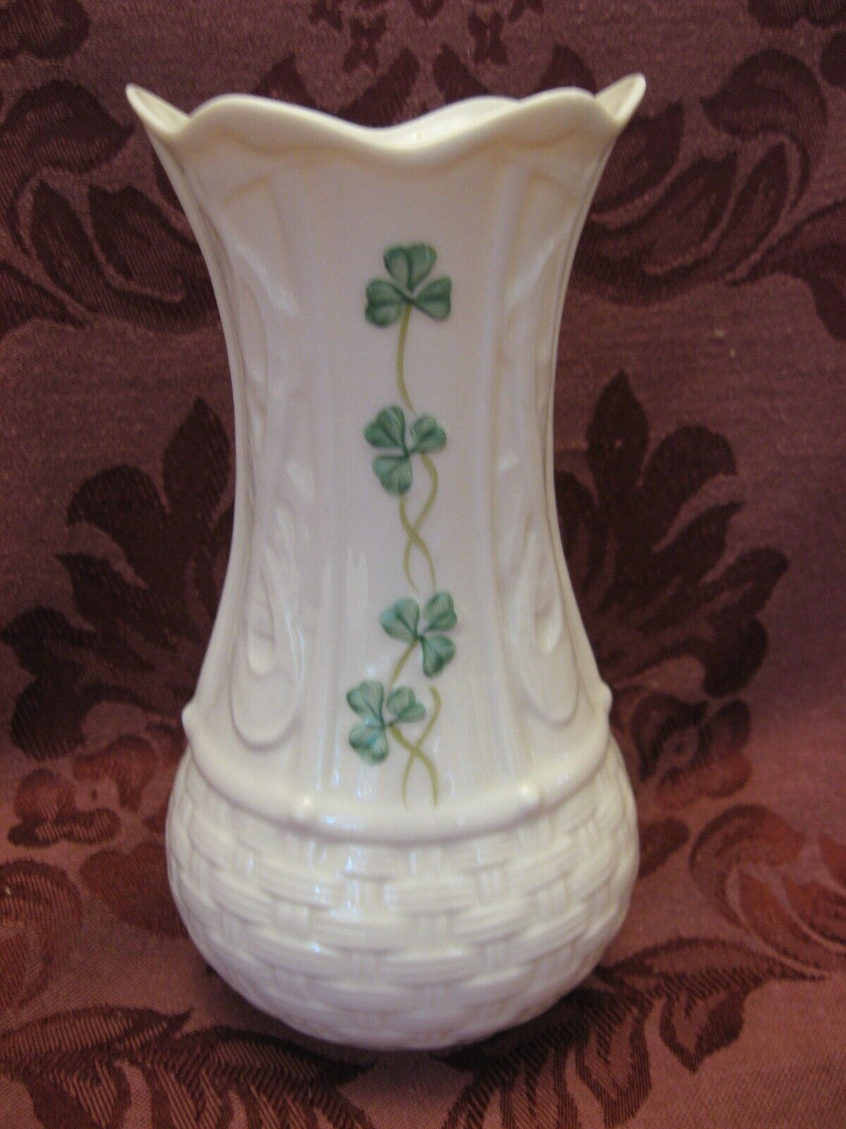 Belleek Shamrock China Kells Vase - 11th (Green) Mark - Very Nice