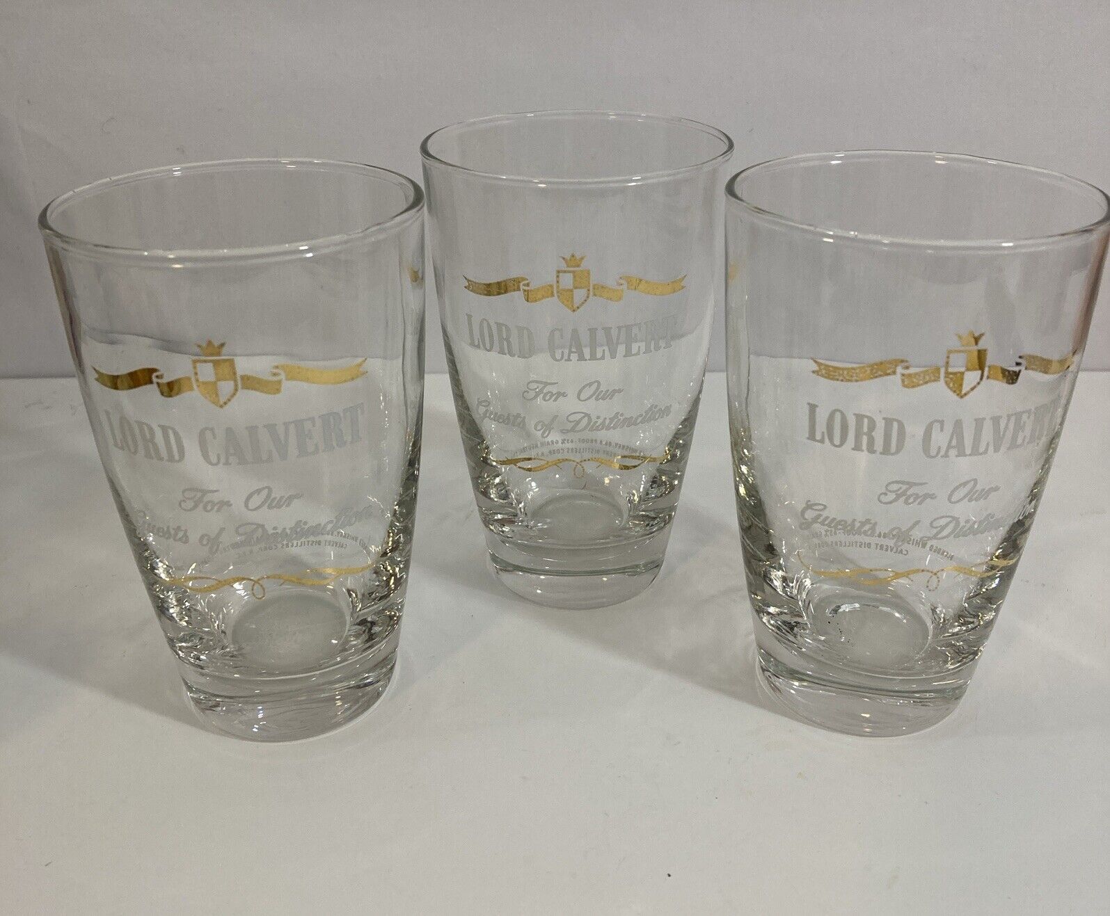 Vintage Rare Lord Calvert Whiskey Glasses “ For The Guest Of Distinction” 5”  K1