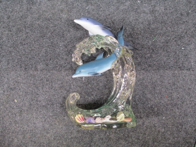Lenox 2000 Wave Divers Dancing Dolphins on Sea Wave  8.5” Lucite Figurine