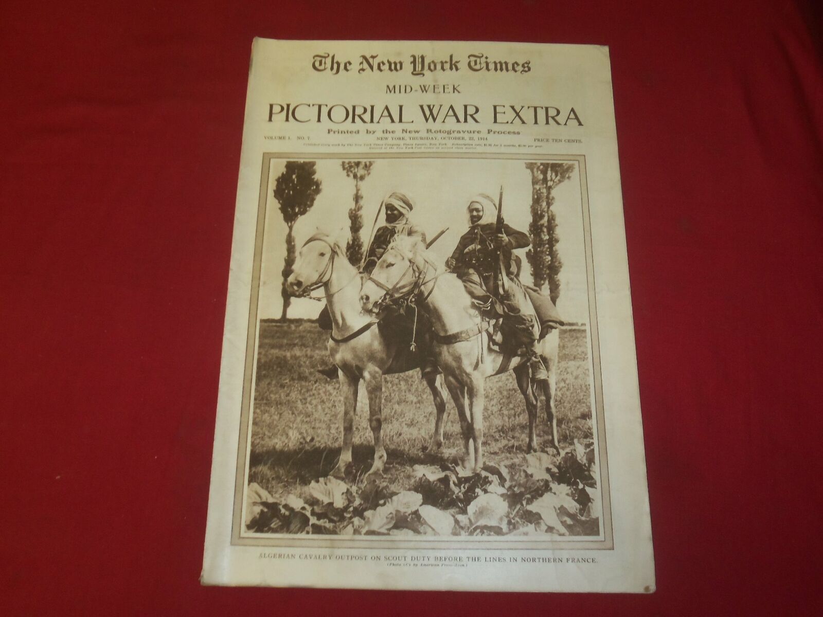 1914 OCTOBER 22 NY TIMES PICTORIAL WAR EXTRA SECTION - ALGERIAN CAVALRY- NP 3934
