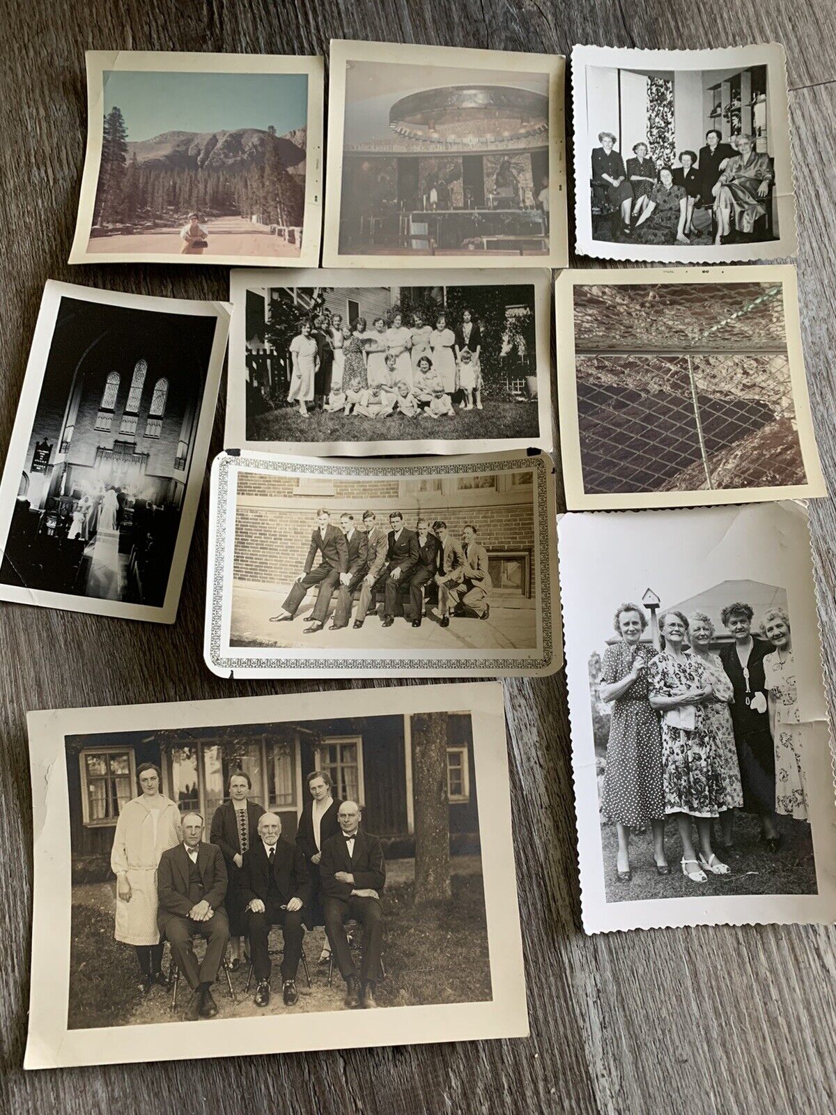 Vintage Photo Snapshot Church Vacation Men Women Children Wedding Boy Lot of 9