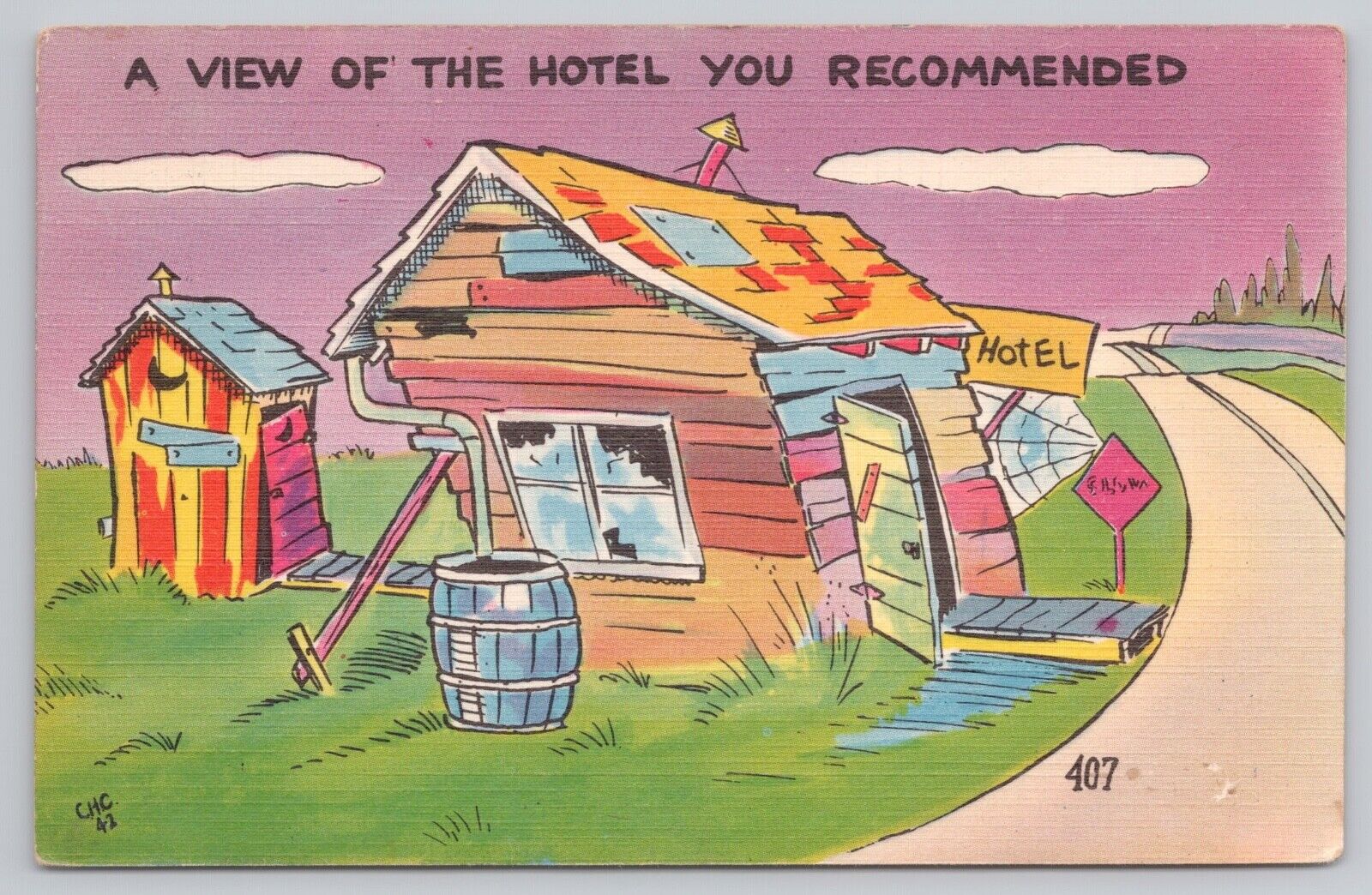 Comic Postcard, Unidentified Artist: Rundown Hotel You Recommended