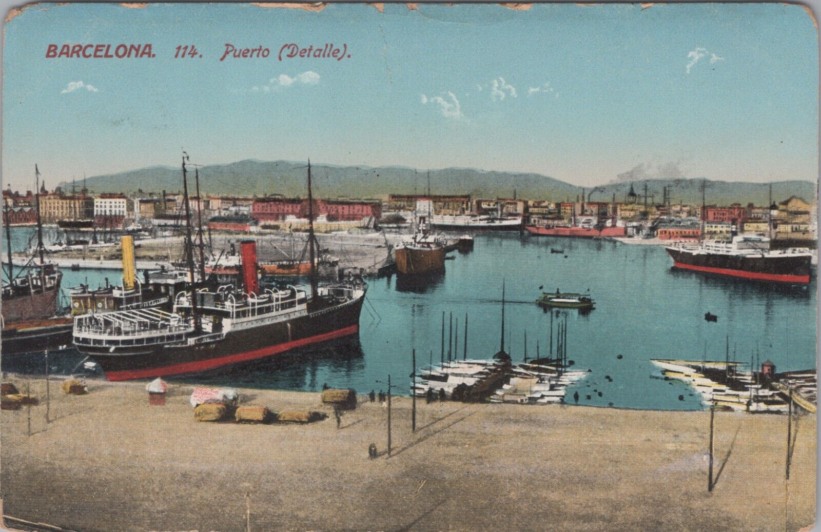MR ALE PC Barcelona Puerto Ships Dock Mountains UNP c1910s B1625
