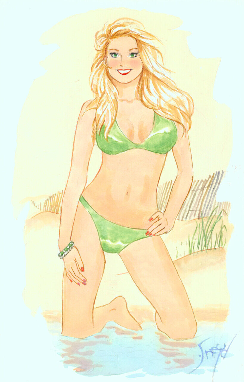 Playboy Artist Doug Sneyd Signed Original Art Sketch ~ Blond Bikini Beauty